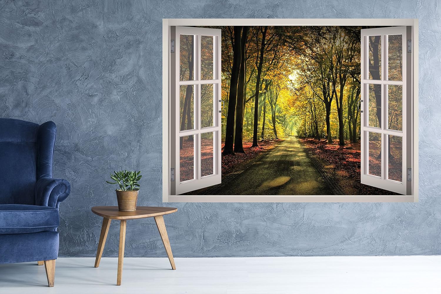 West Mountain Forest Road View Window 3D Wall Decal Art Removable Wallpaper Mural Sticker Vinyl Home Decor W175 (Large (49''W x 35''H))