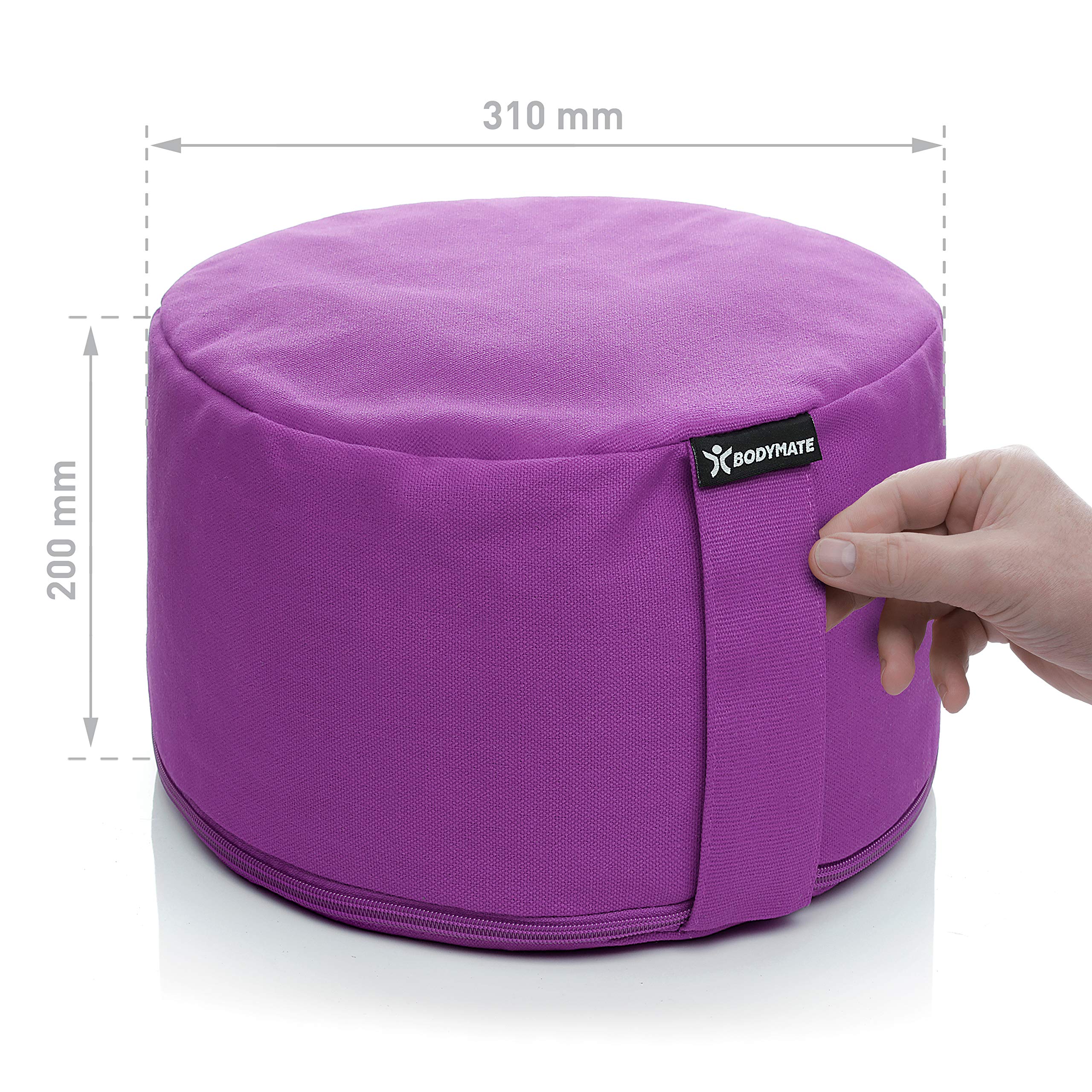 BODYMATE Cuscino da Yoga Rotondo Extra Alto 20cm Diametro 31cm con Imbottitura di Grano Saraceno e Spelta – Rivestimento Lavabile in Lavatrice 100% Cotone Extra Spesso – Cuscino da Meditazione – Zafu