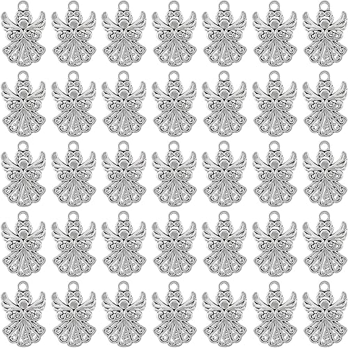 Framendino, Dijes de ángel tibetanos de plata antigua a granel para hacer joyas, aretes, collares, pulseras, manualidades, Plata, No es una piedra