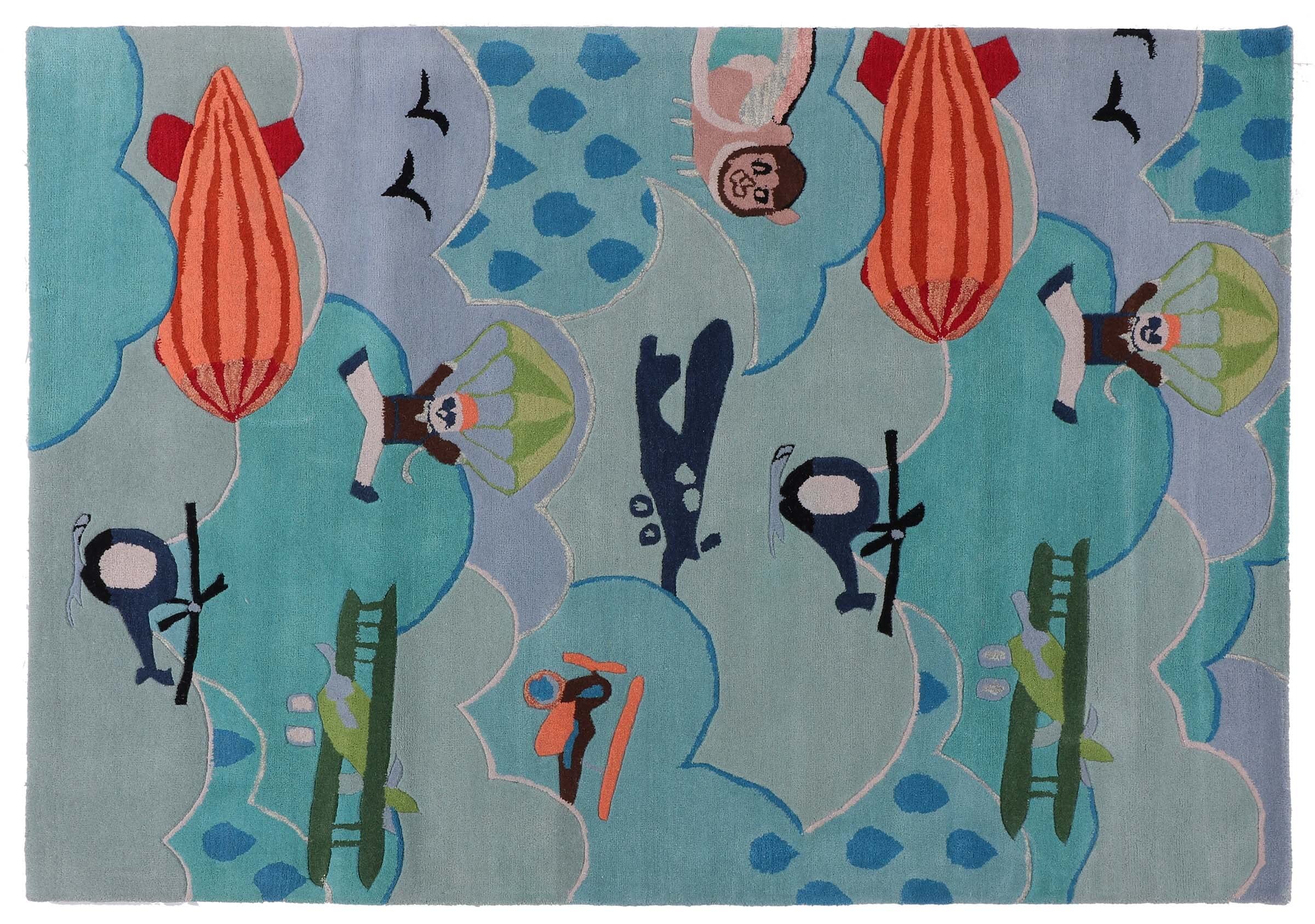 Tapis bleu pour enfant 170x240 cm fait main d'exception