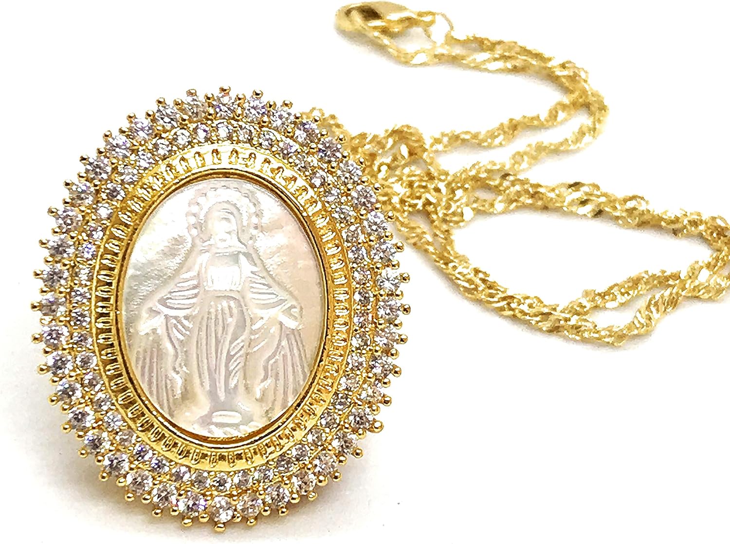 LESLIE BOULES Gold Miraculous Pendant Necklace for Women 18K Plated Chain Catholic Jewelry - Image 3