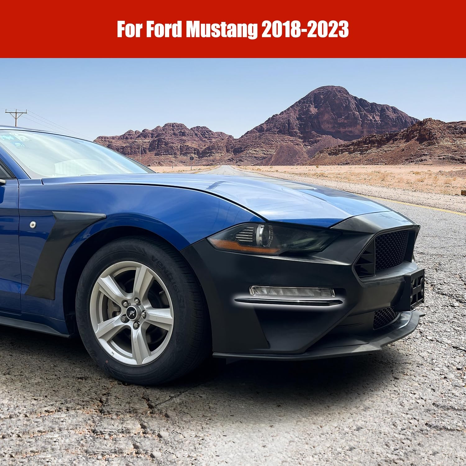 Front Bumper Winglet Fog Light Compatible with Ford Mustang 2018-2023 Accessories,Front Fog Light Eyelid Trim Cover Lamp Vent Wing Trim, Black