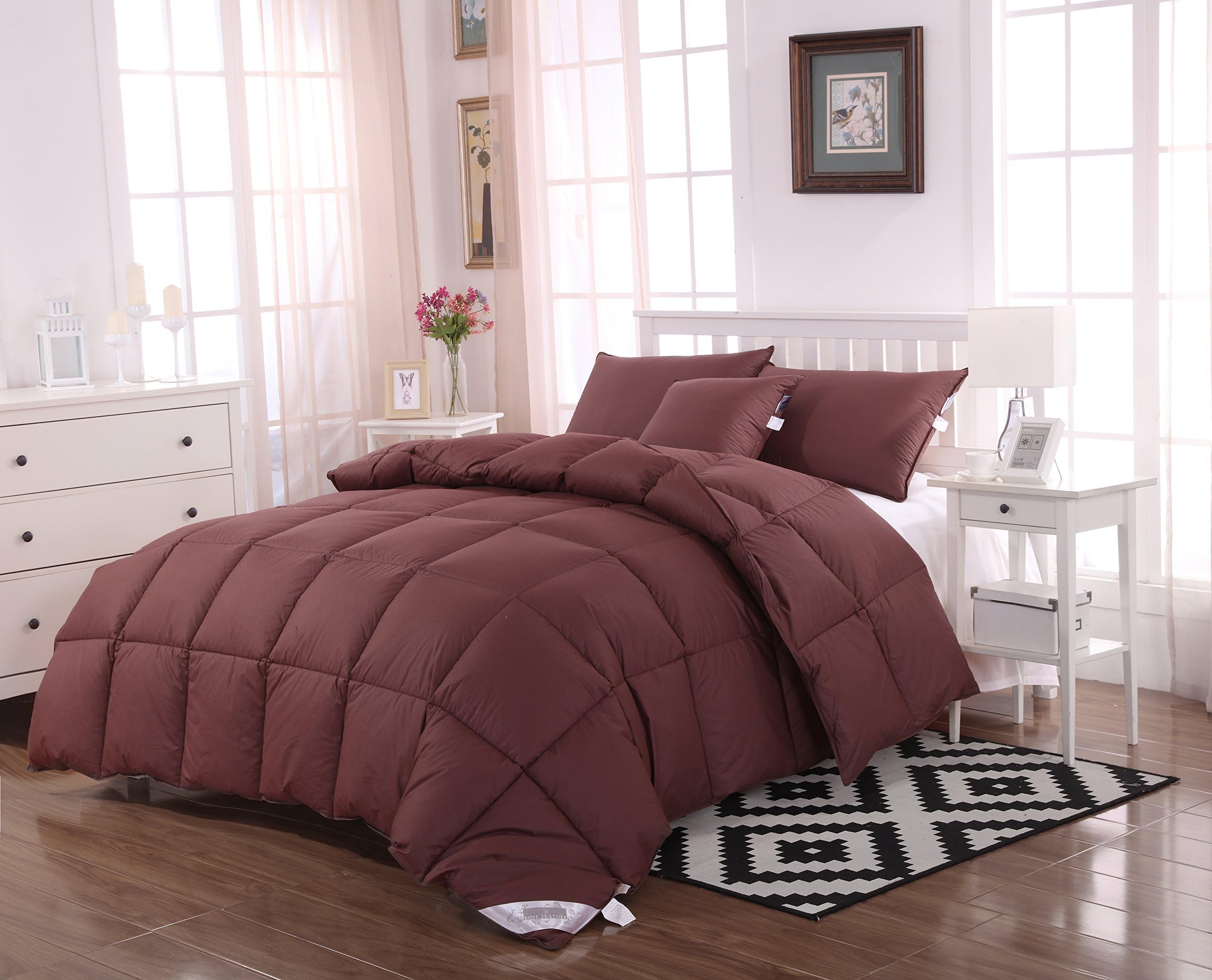 Unite Down Luxury 20% Goose Down Comforter/Quilt/Duvet, 100% Organic Cotton Cover 13.5Tog (Single 135x200cm(53x79inch), Brown)