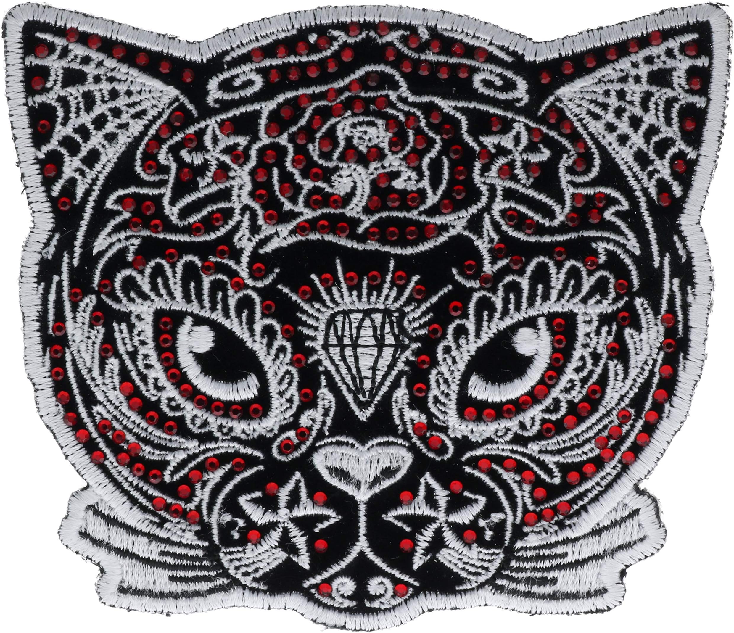 Sugar Cat Calavera Red Jewel Stones 4" Embroidered Patch HTL3224