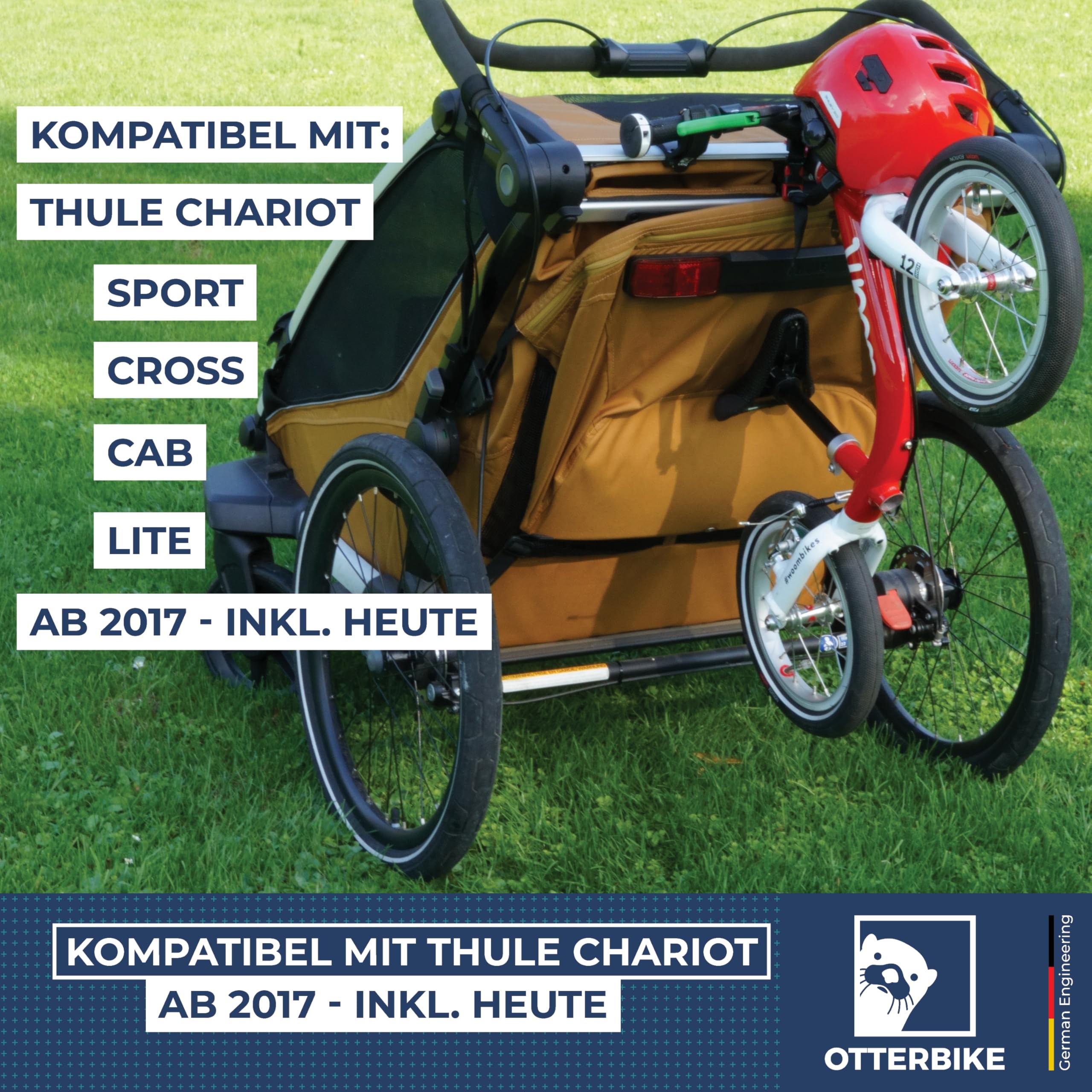 Uchwyt na rower biegowy i dziecięcy do przyczepki rowerowej Thule Chariot Sport/Cross/Cab/Lite (od 2017) - kompatybilny z Woom, Puky m. in. do 14 cali - bezpieczny w ruchu drogowym i