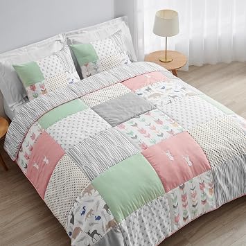 Sweet Jojo Designs Coral، Mint and Gray Woodsy Deer Girls 3 Piece Full / Queen Bedding Set