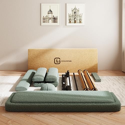 Miniatura 7 de Marco de cama tamaño Queen con tapizado de bóbil, plataforma tapizada en forma de nube con cabecera ajustable en altura y esquinas redondeadas