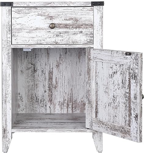 Miniatura 6 de Betterhood Barnwood - Mesita de noche rústica con estación de carga, mesa auxiliar con puerta de granero y cajones, mesa auxiliar estilo roble