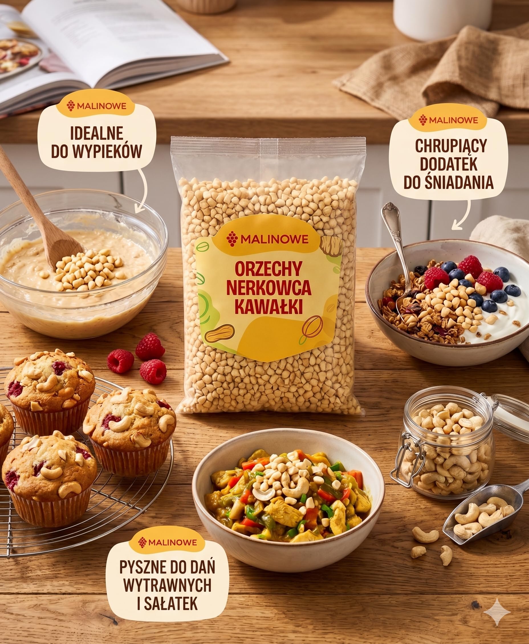 Malinowe ORZECHY NERKOWCA KAWAŁKI 1kg Naturalne Smaczne Do Wypieków