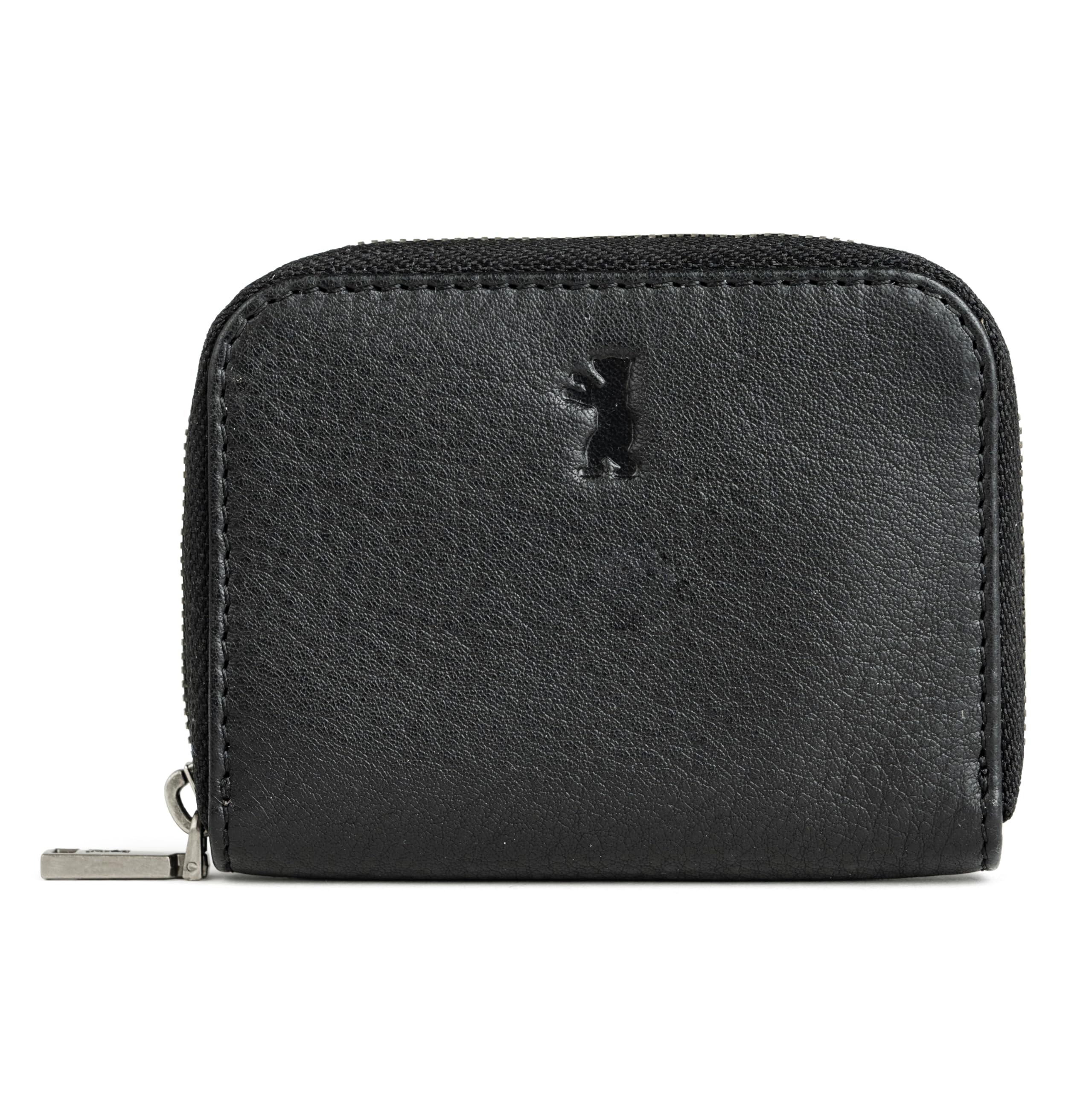 Berliner Bags Braga Monedero Pequeño de Piel Mujer y Hombre con Cremallera | Negro Billetera De Cuero Auténtico Compacto Forro De Algodón Cierre Ykk Para Monedas Y Billetes Elegante Versátil Práctico