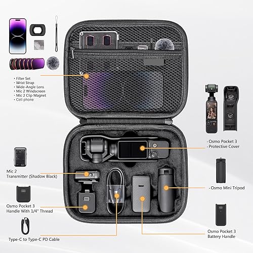 Miniatura 2 de Tomat Osmo Pocket 3 Caso, bolsa protectora de almacenamiento de PU portátil para DJI Osmo Pocket 3 Creator Combo Accesorios con correas de hombro