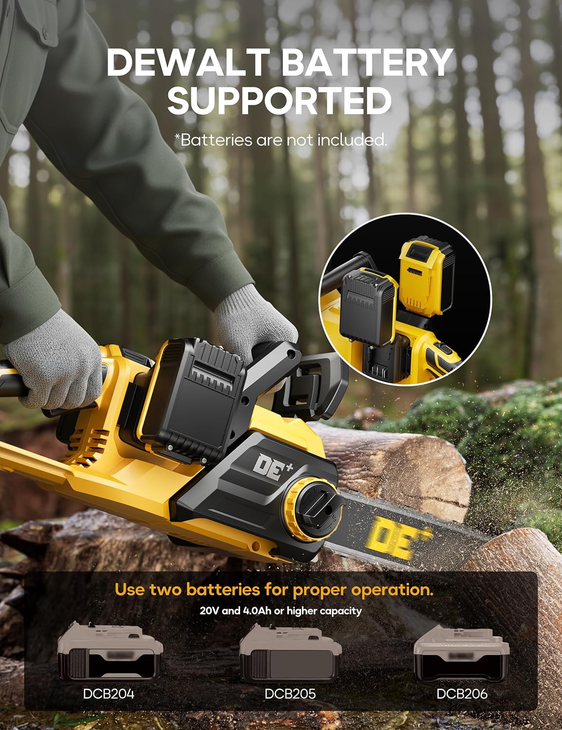 DeForce 16" 40V Cordless Electric Chainsaw, for DeWalt 20V Batteries, Brushless Battery Powered Chain Saw, with Auto Oiler, Handheld Chainsaw for Wood Cutting Tree Pruning(Bare Tool Only)