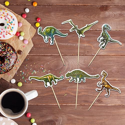 Miniatura 4 de Gyufise 36 piezas de decoración de cupcakes de dinosaurio rugido para decoración de cupcakes con temática de dinosaurio, baby shower, fiesta de
