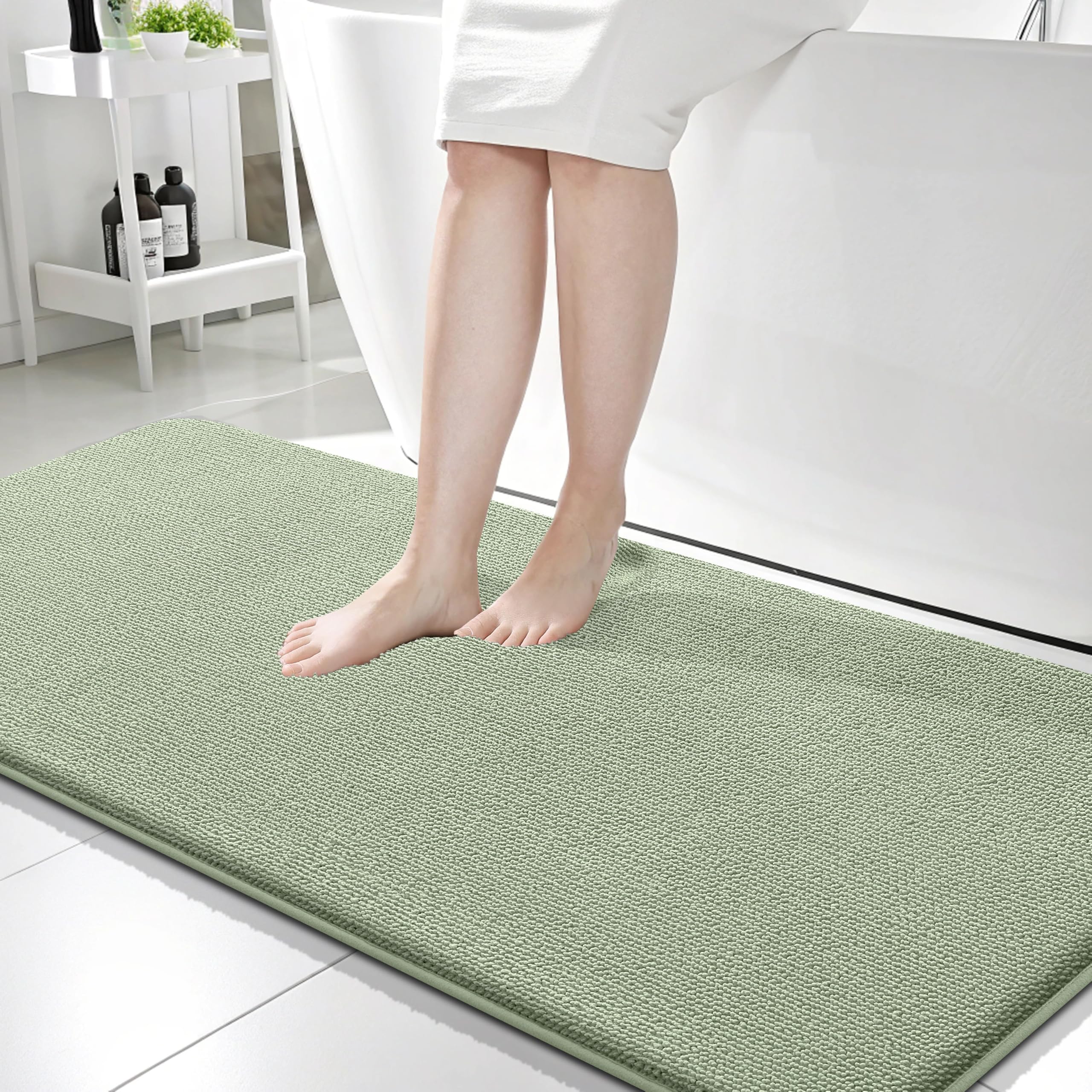 OLANLY Memory Foam Bathroom Runner Rugs 59x24, Long Bath Mats, Sage Green