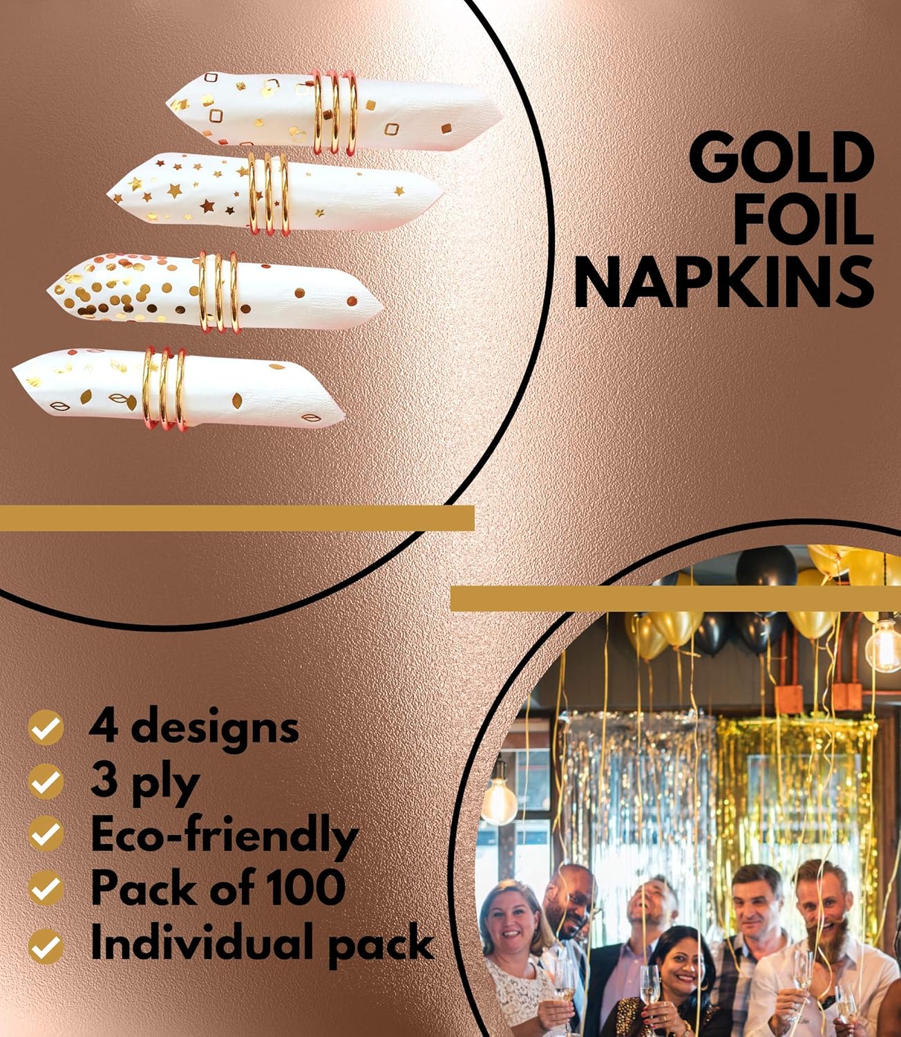Prоmо Dіѕсоunt Uр Tо 70% оƒƒ 100 PK Gold Napkins - 4 Assorted Designs - 3-Ply Cocktail Napkins Folded 5 x 5 Inches Bar Napkins Disposable Party Napkins Paper Napkins Dinner for Wedding Baby Shower Birthday Graduation 2022