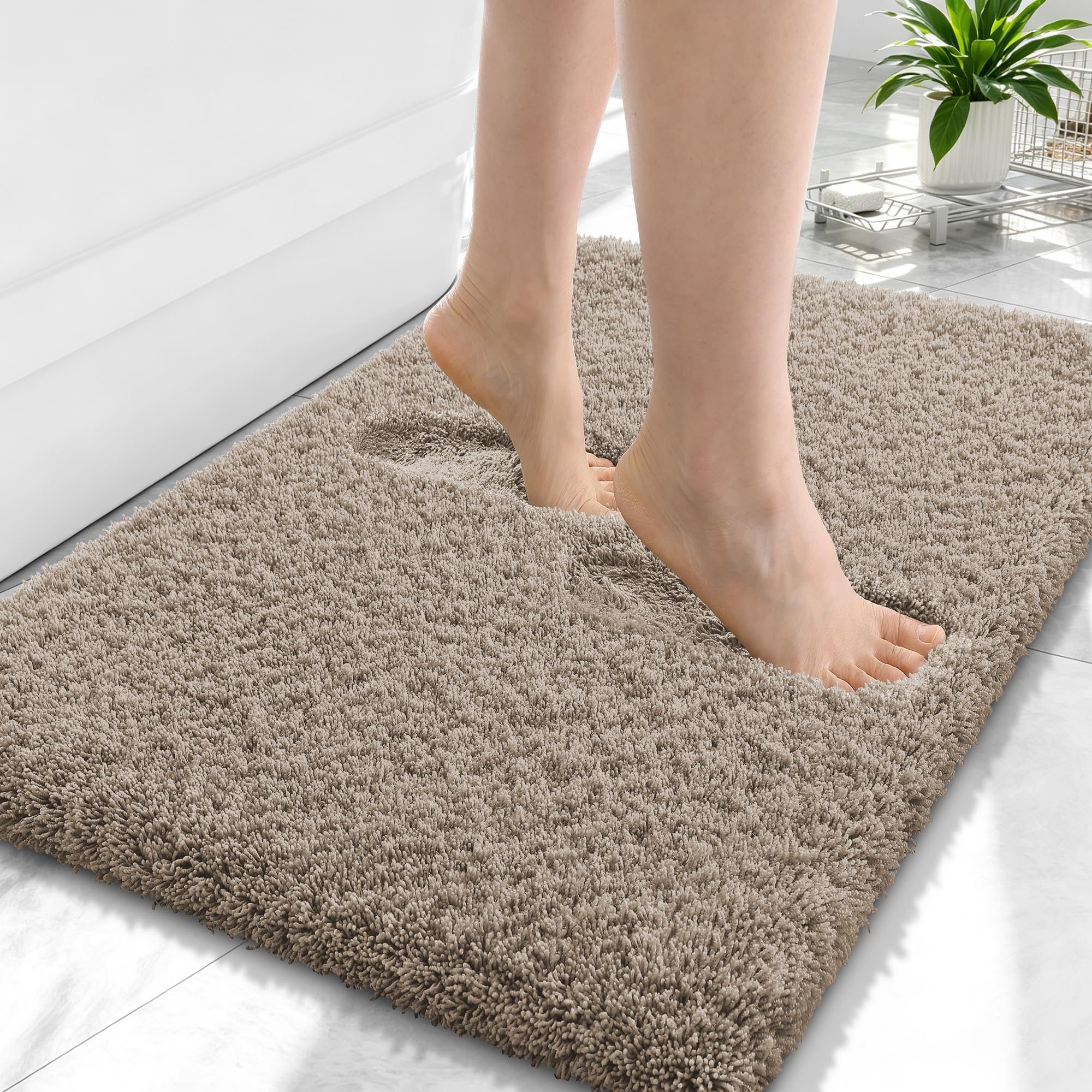 OLANLY Microfiber Small Bathroom Rugs 24x16, Ultra Soft Bath Mat, Greige