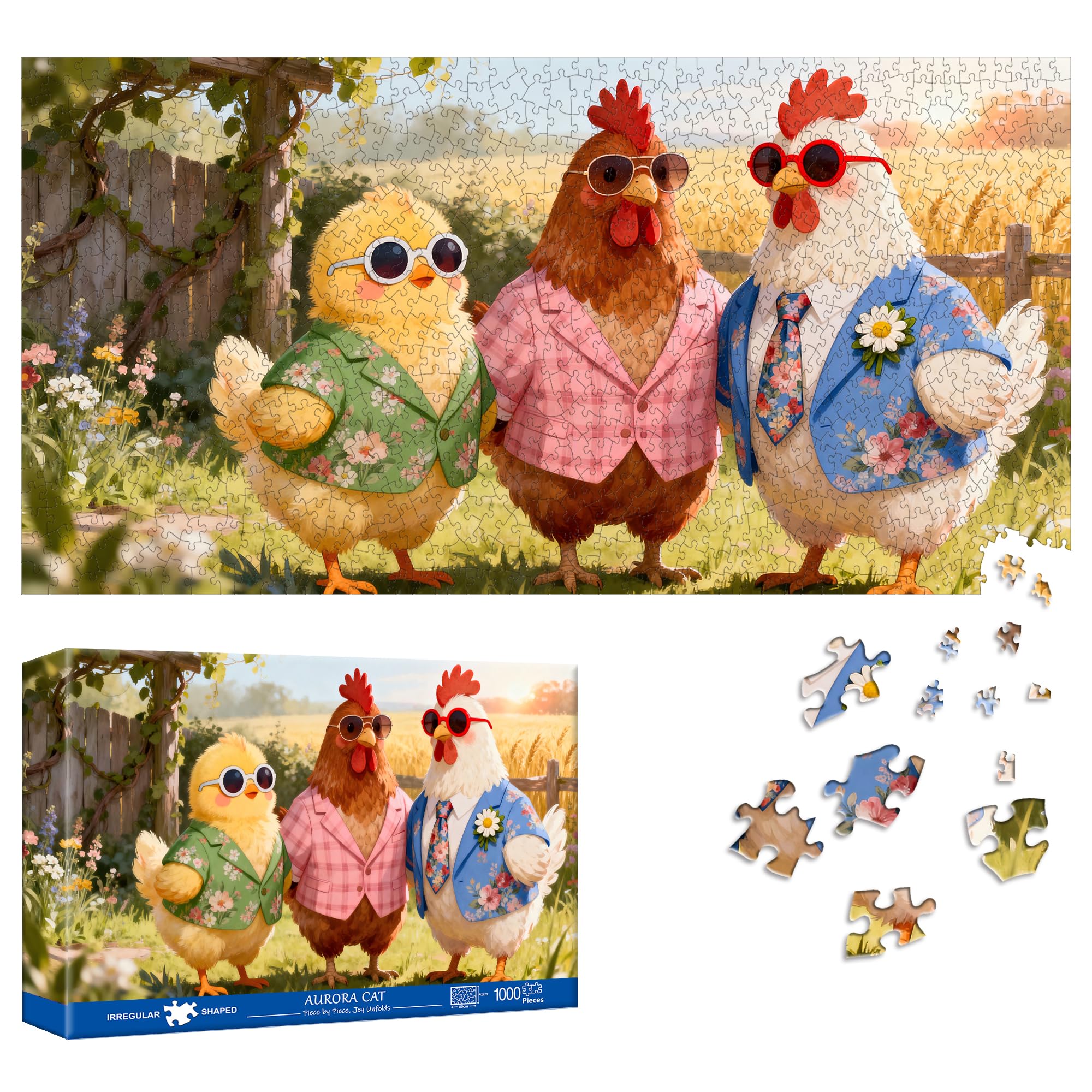 Reofrey Puzzles for Adults 1000 Pieces - SUNNY CHICK FAMILY, Special Shape Jigsaw Puzzles, Challenging Impossible Puzzle, Fun Family Game & Unique Home Decor (16x31Inch / 41x80cm) Idea