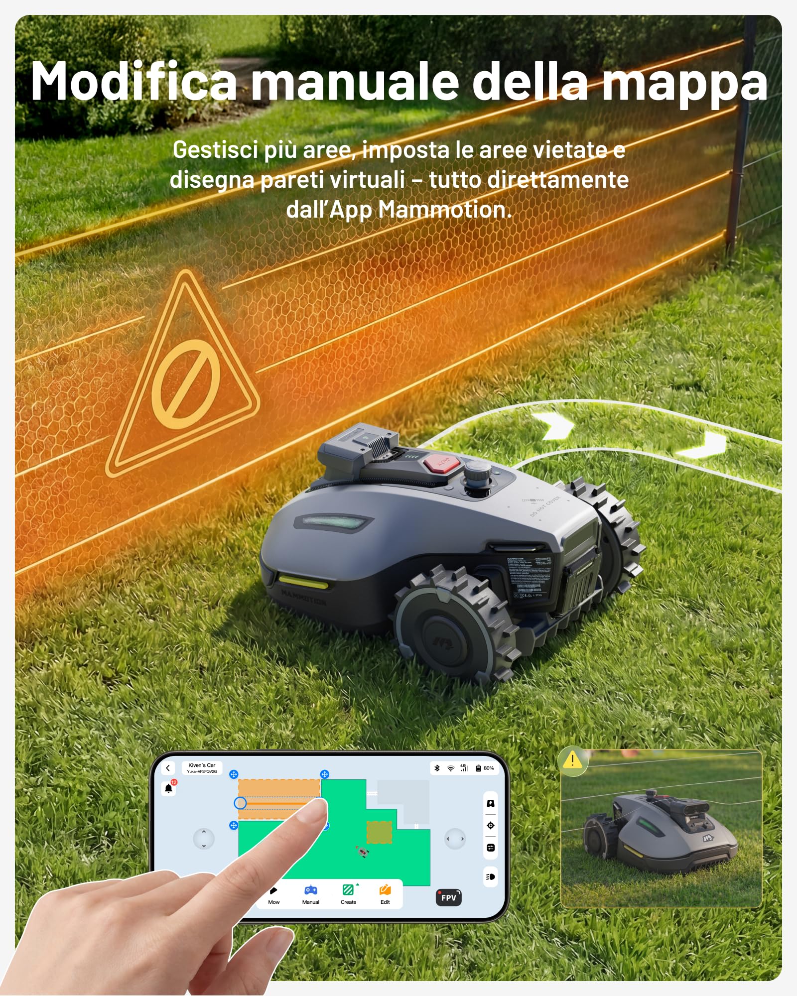 MAMMOTION YUKA mini 2 500 Robot Tagliaerba senza Filo Perimetrale, Nessuna Perdita di Segnale, Senza RTK, Visione AI Tri-Cam, DropMow, Mappatura Auto Multi-zona