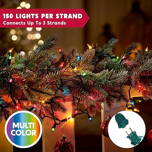 Miniatura 5 de Joiedomi Tira de luces de Navidad multicolor, 300 (2 x 150) 62.4 pies, luces de árbol de hadas de Navidad enchufables para interiores y exteriores,