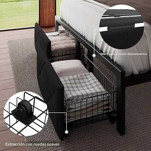 Miniatura 5 de iPormis Estructura de cama completa con 2 cajones de almacenamiento, cama de plataforma con cabecera tapizada de lino con estación de carga, no