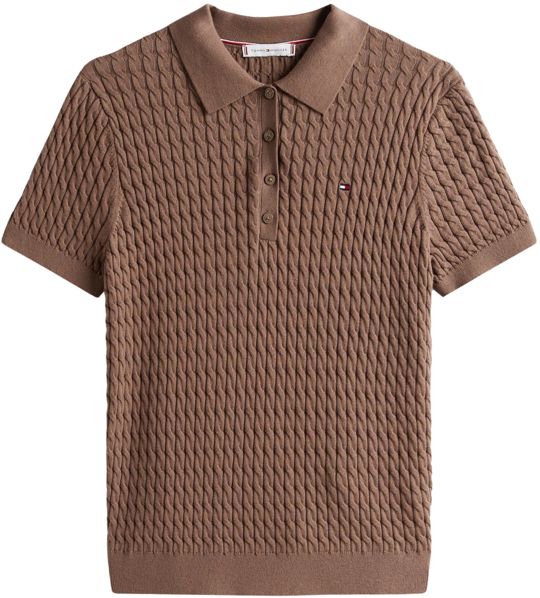 Tommy Hilfiger Damen Poloshirt Kurzarm Cable Sweater mit Knopfleiste