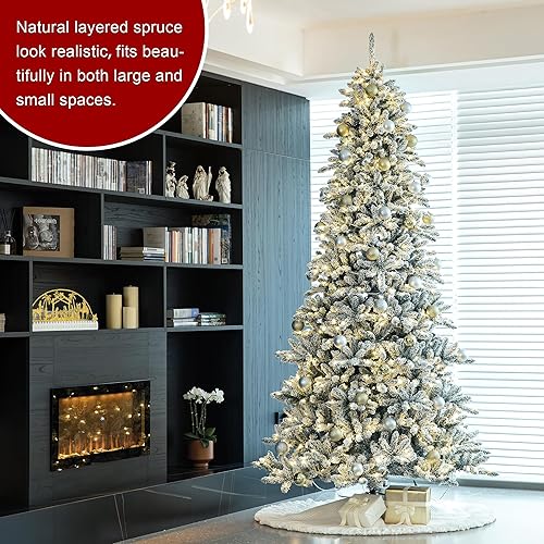 Miniatura 2 de Árbol de Navidad artificial de abeto delgado preiluminado de 10 pies con 950 luces blancas cálidas y soporte de metal cubierto con purpurina