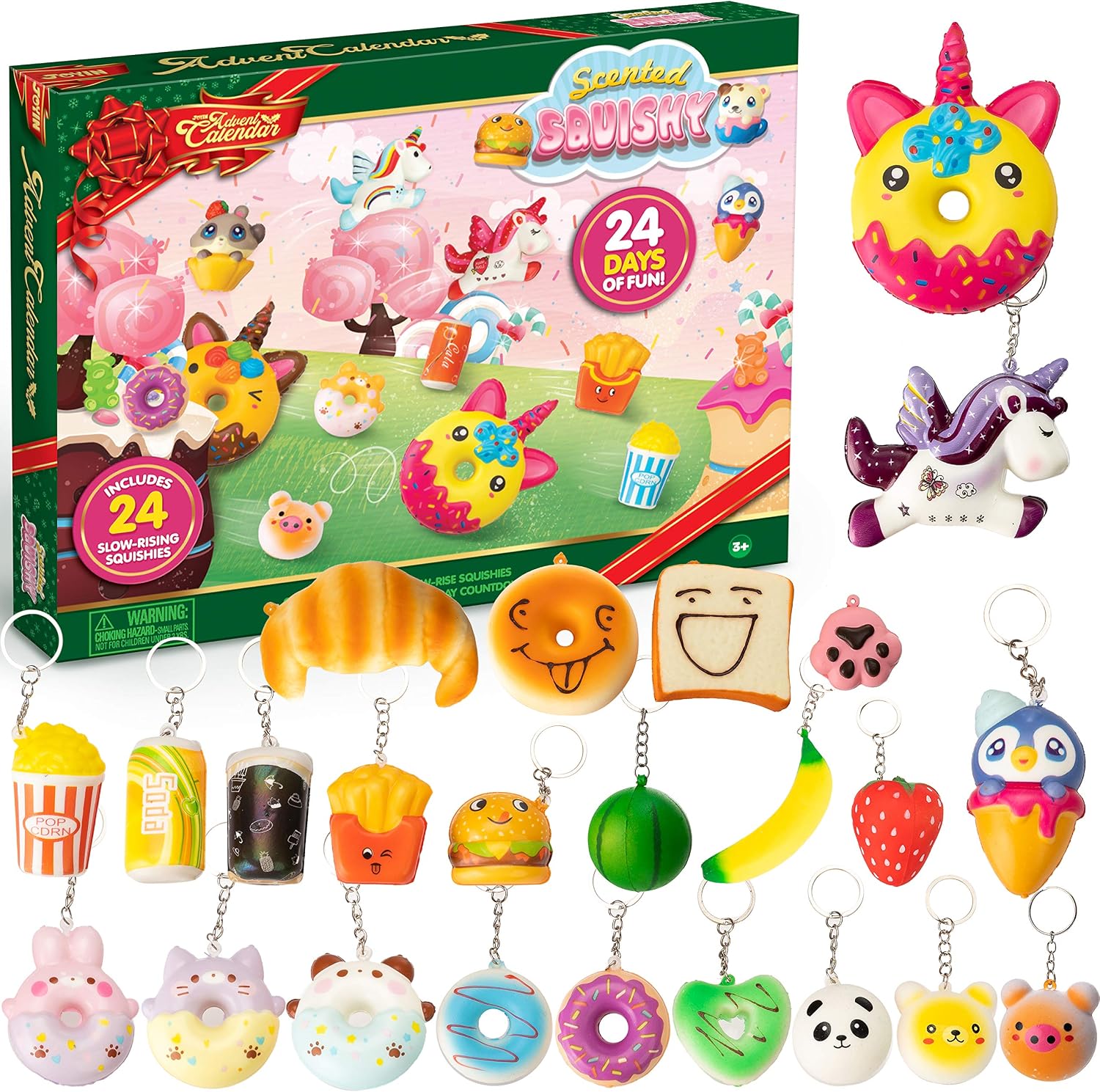 JOYIN 24 Days Christmas Countdown Advent Calendar with Squishies Toys, 2022 Christmas Advent Calendar Puzzle Box with 24 Scented Slow-Rising Squeeze Squishies Keychains Pressure-Relief Fidget Toy for Kids Party Favors, Classroom Prizes, Xmas Gift