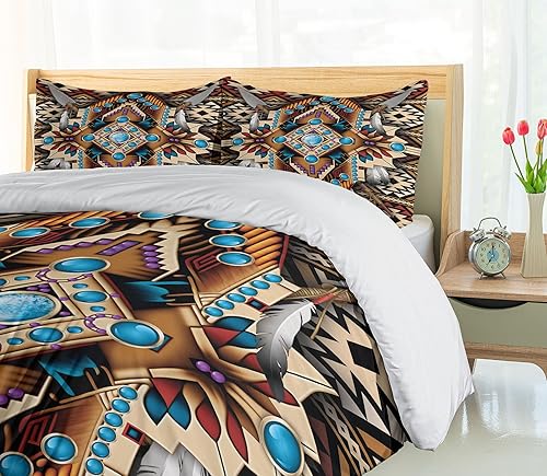 Miniatura 3 de Ambesonne Juego de funda de edredón étnica, adorno con temática popular del suroeste con flechas y plumas con motivo de efecto 3D, juego de ropa de