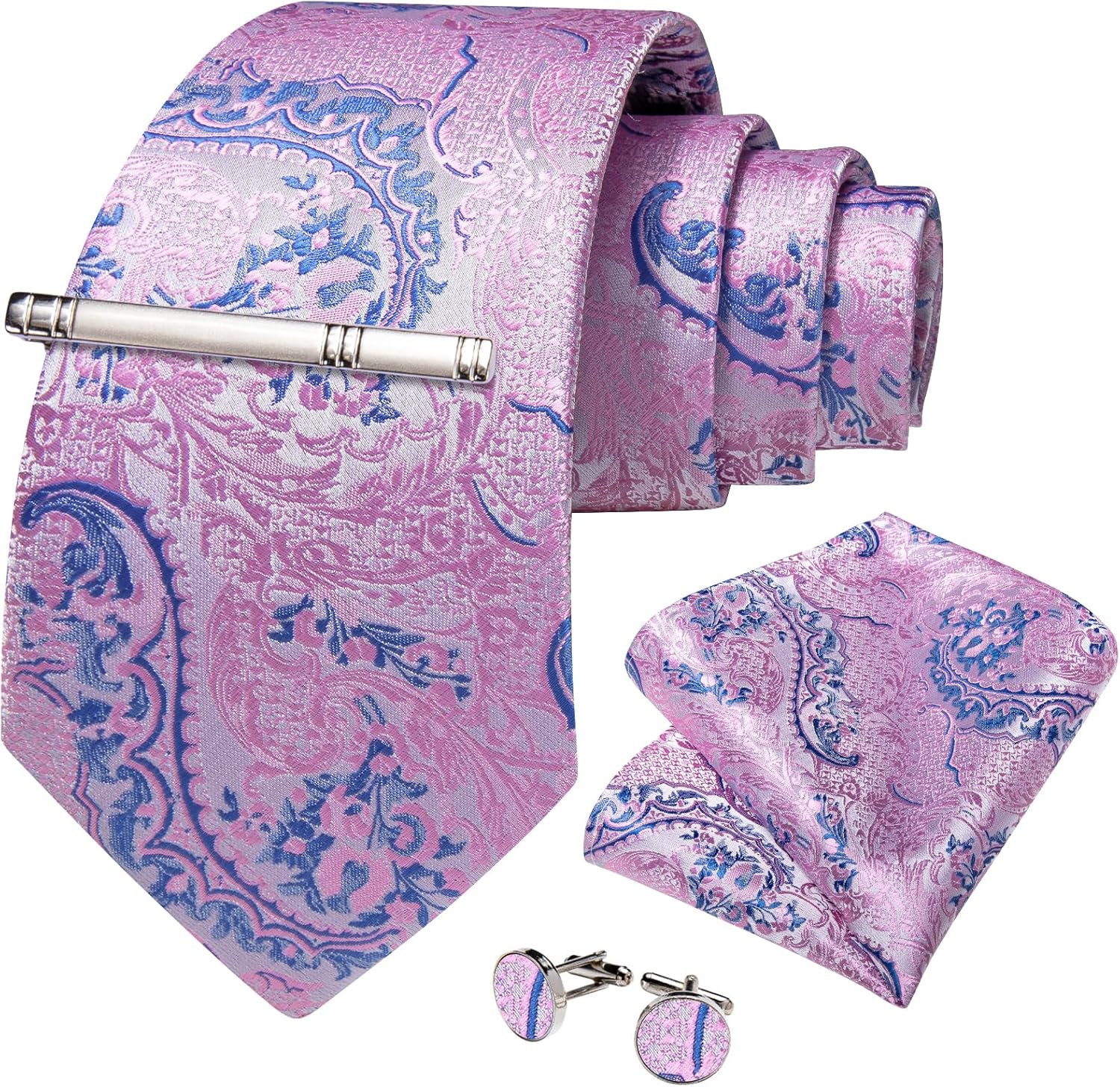 DiBanGu Silk Paisley Ties for Men Woven Necktie and Pocket Square Tie Clip Cufflinks Set Party Wedding Tie with Gift Box - Image 3