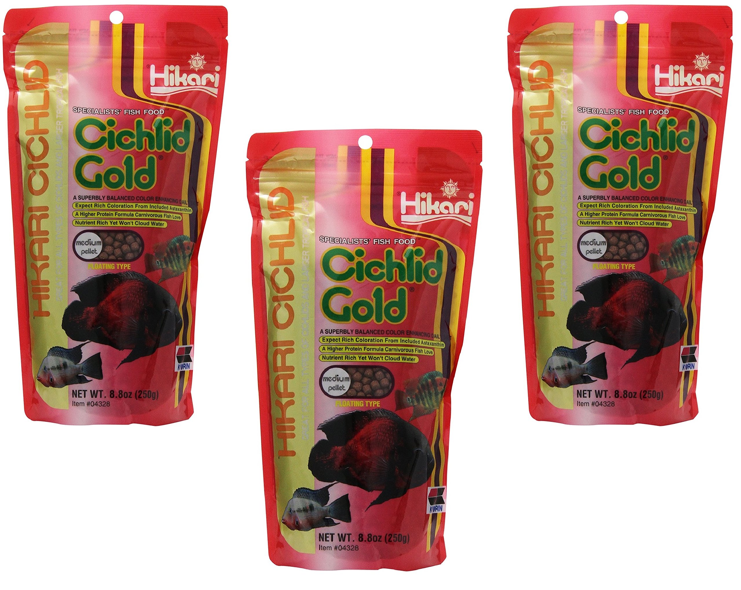 HIKARI (3 Pack) 8.8-Ounce Cichlid Gold Floating Pellets for Pets, Medium