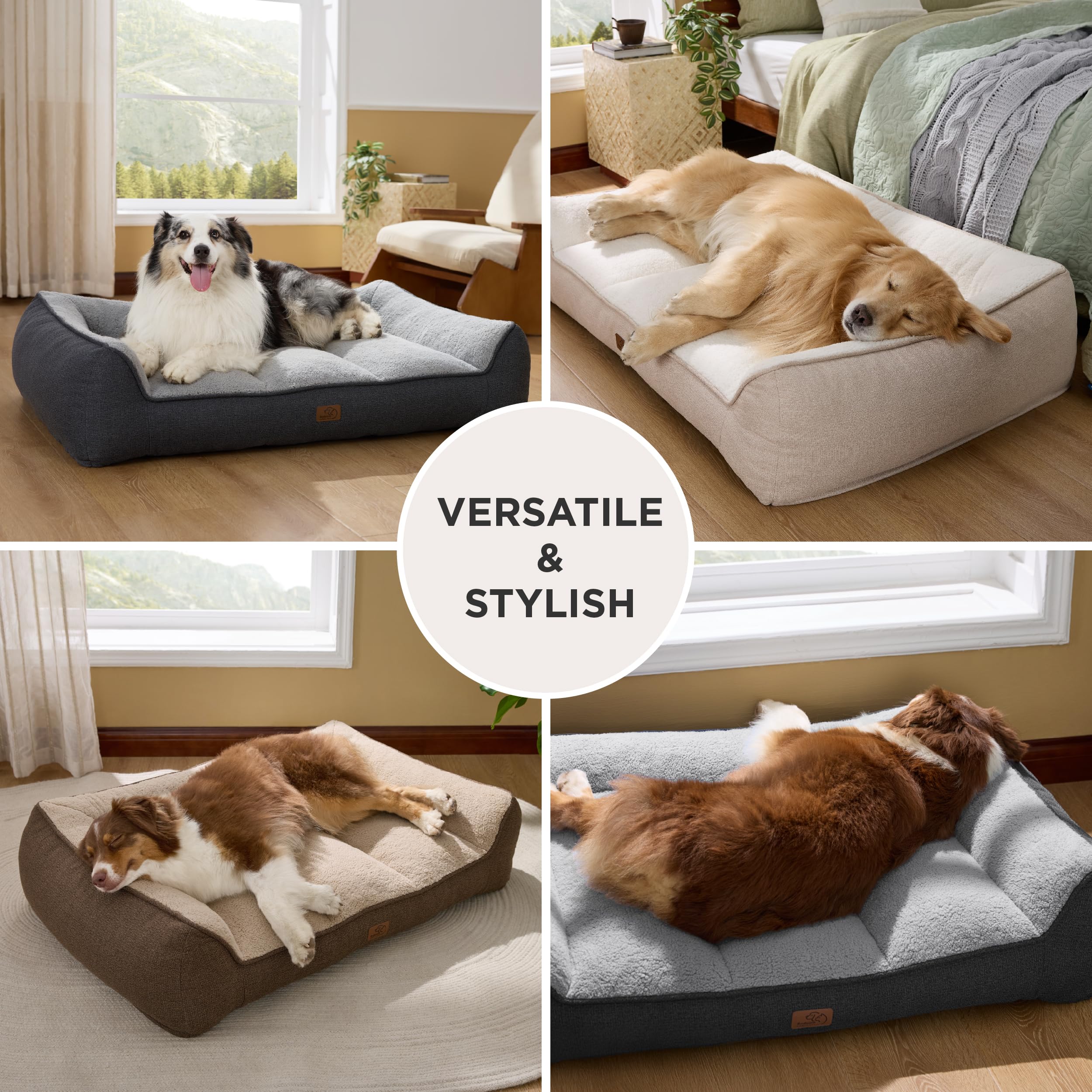 Bedsure Cama Lavable Perros Grandes - 106x76cm Sofá para Perro Extra Grueso y de Soporte con Funda Impermeable, Cama Antideslizante de Peluche Sherpa Suave, Gris Oscuro
