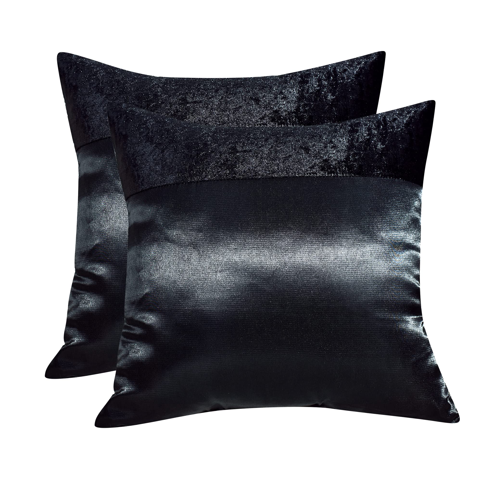 CHARKHAH Silk Satin Cushion Covers 50 x 50 cm | 2 Pack & 4 Pack Luxury Decorative Pillow Covers with Crushed Velvet Band | Hidden Zip | Sofa & Bed Home Décor