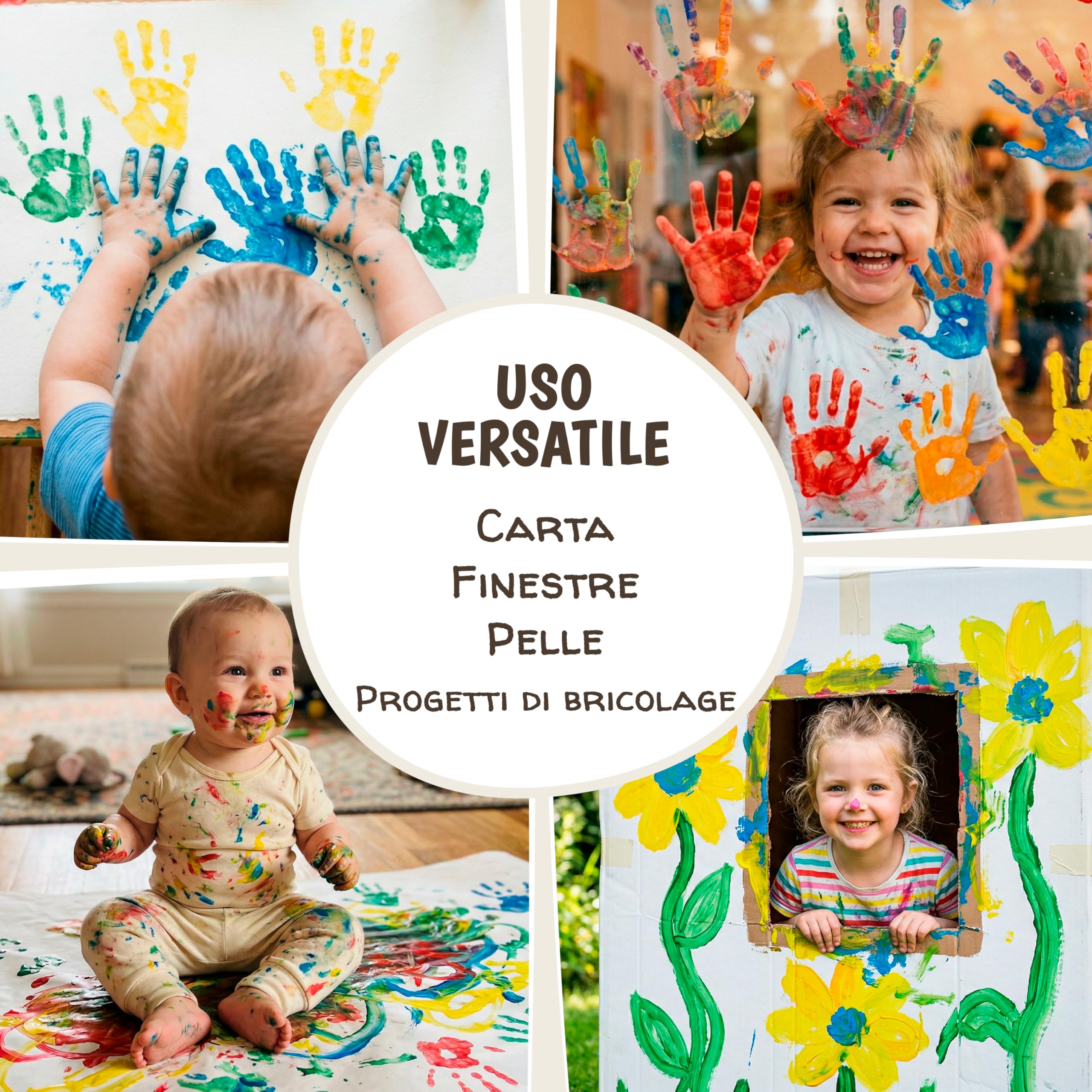 Colori a Dita per Bambini Atossici Lavabili 6x60ml – Set Pittura Bambina da 1 Anno | Pittura Dita, Mani, Piedi | Colori per Impronte Neonati | Tempere Lavabili per Bambini Multi Superficie