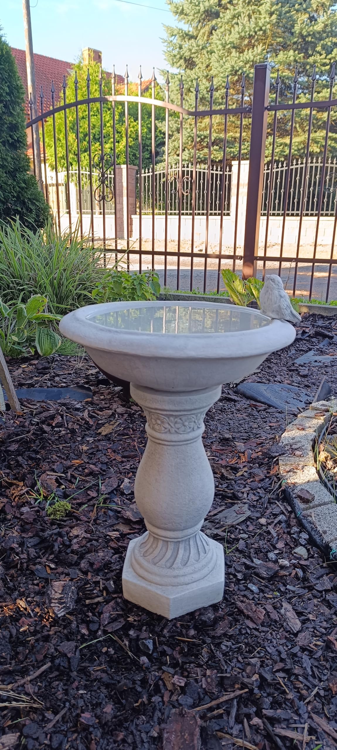 Ornement de Jardin en Pierre coulée - Bain d'oiseau Antique sur Colonne décorative