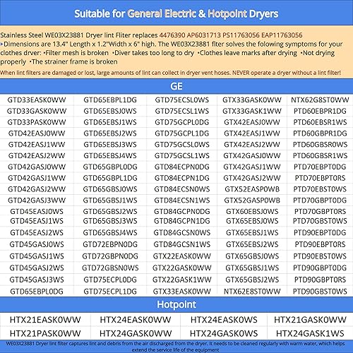 Miniatura 6 de Filtro de pantalla de repuesto para GE GTD42EASJ2WW, GTD42GASJ1WW, GTD42GASJ2WW, GTD45EASJ0WS, GTD45EASJ1WS