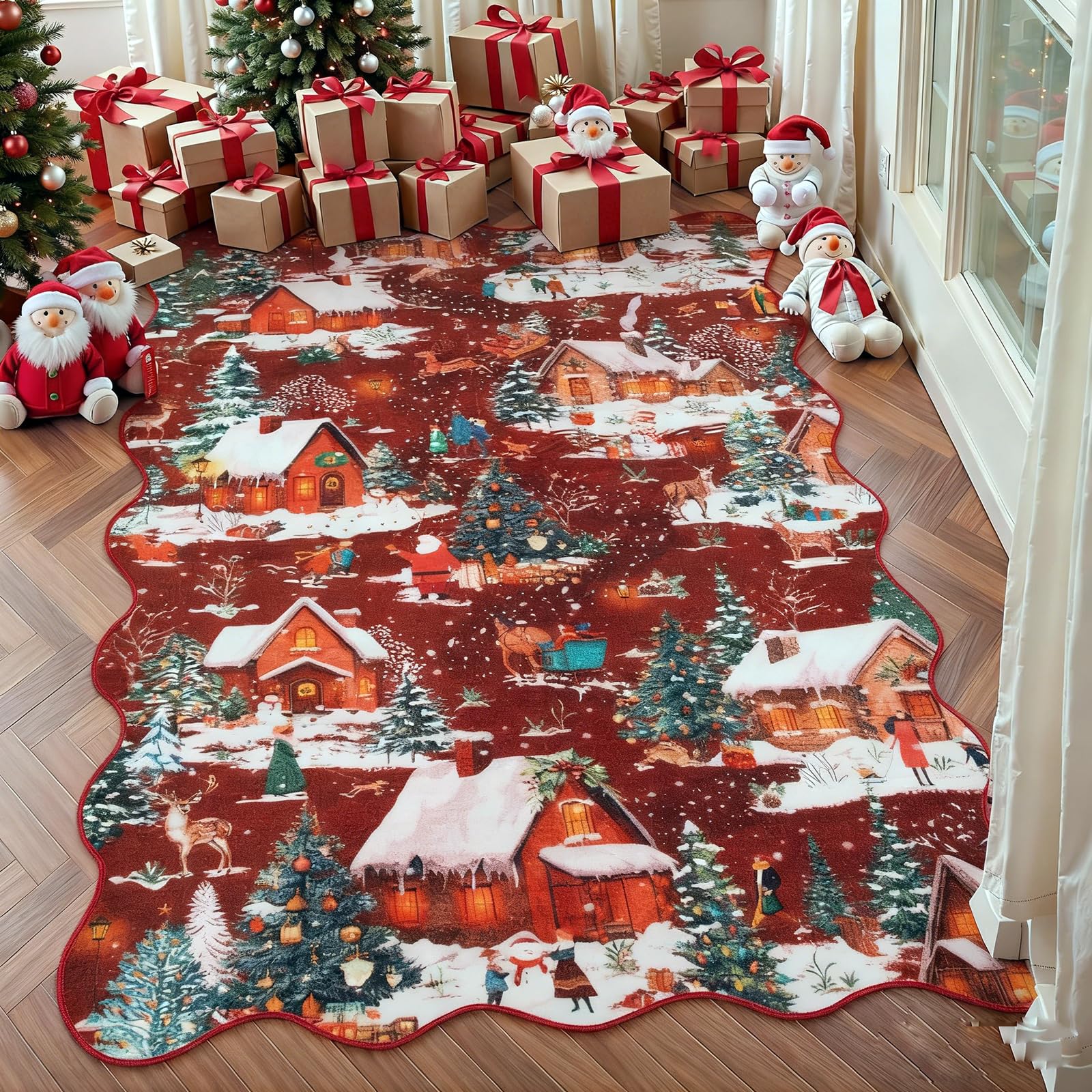 Wonnitar Christmas Area Rugs 5x7 Washable Soft Living Room Rug Non Slip Low Pile Xmas Winter Village Carpet