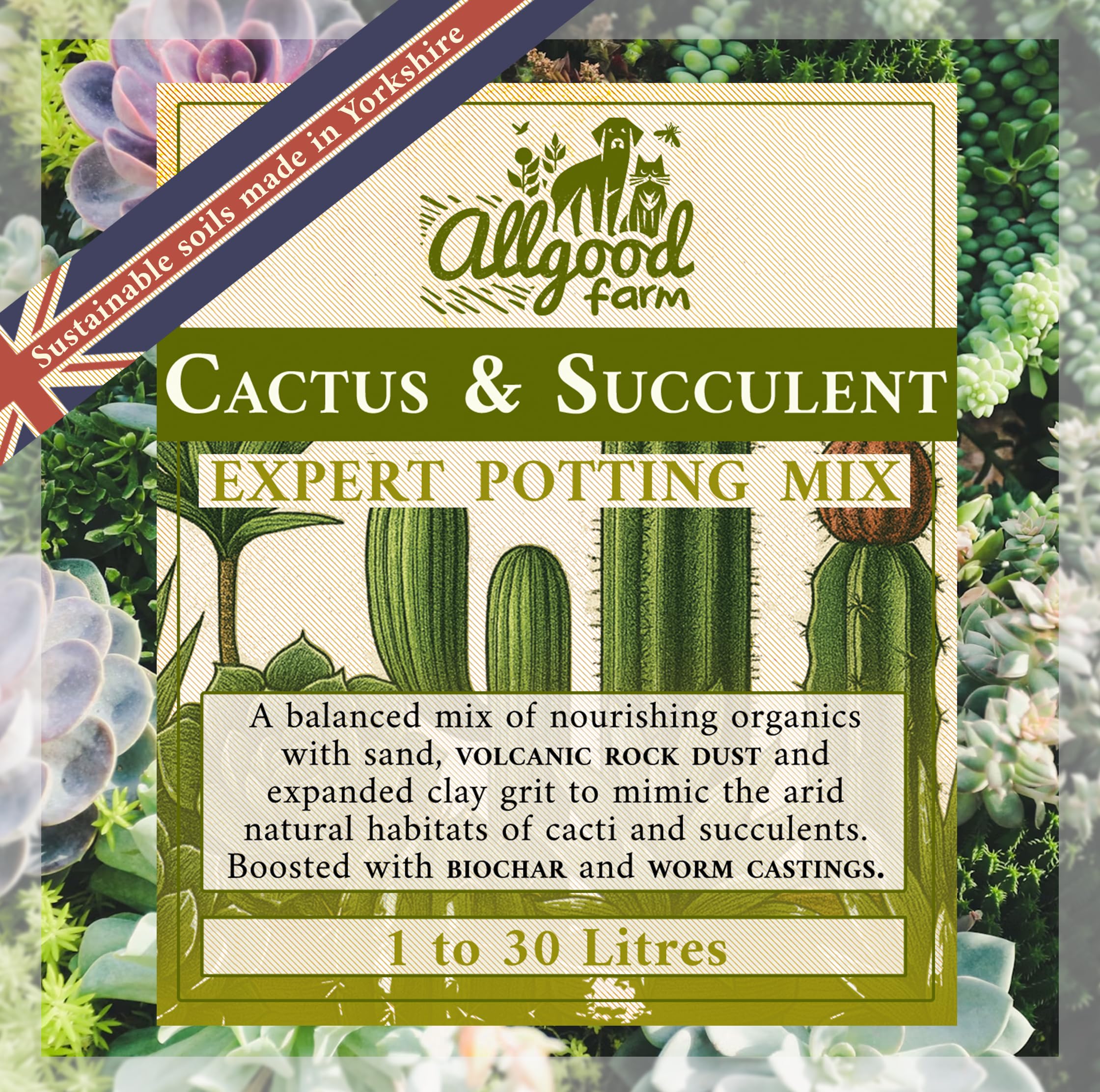 Allgood Farm Cactus Soil - Expert Cactus & Succulent Potting Soil Mix for Cacti, Haworthia, Euphorbia, Echeveria, Agave (15 Litres)
