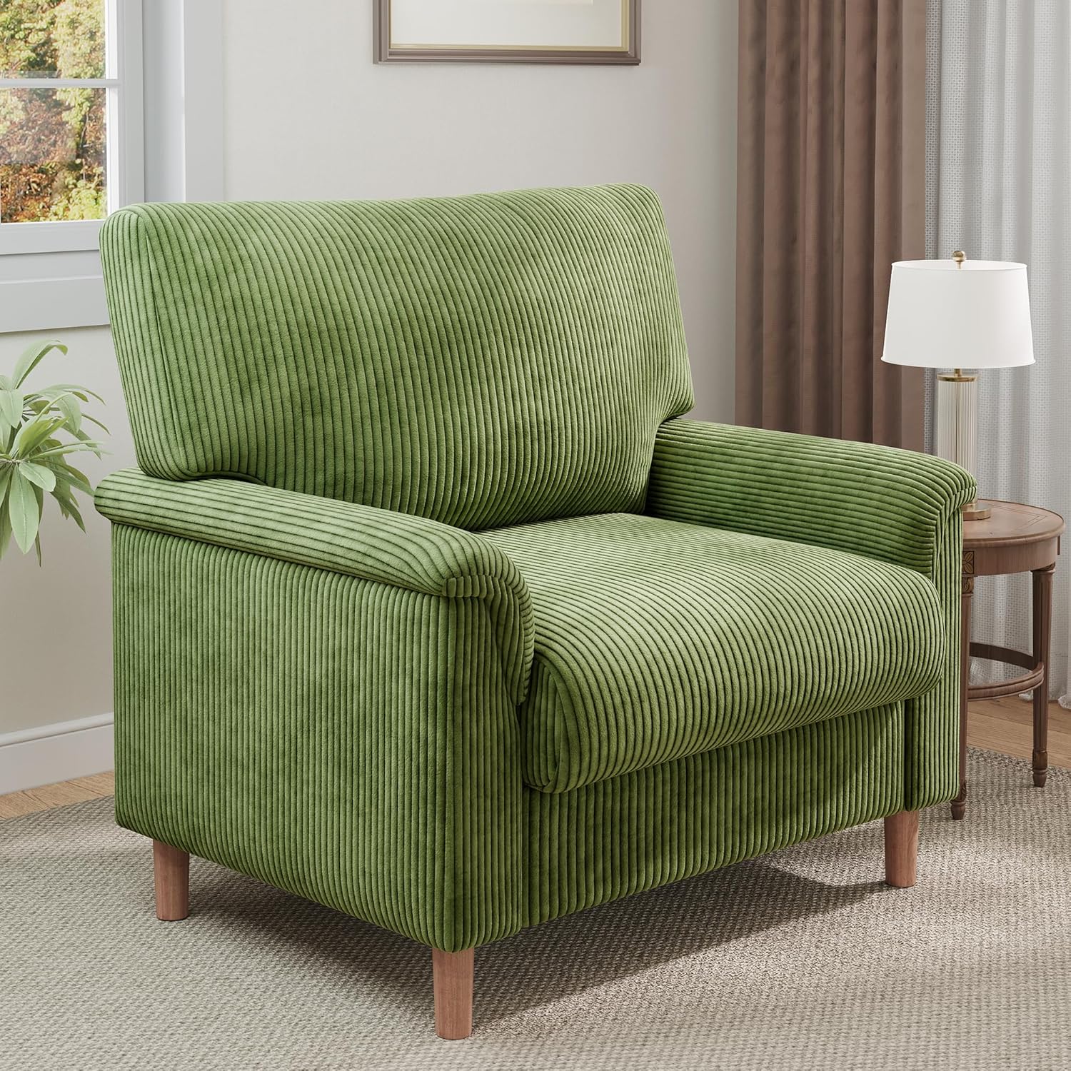 23" Oversized Accent Chair,Mid-Century Modern Side Chair, Comfy Reading Chairs for Adults, Modern Corner Single Cloud Sofa Arm Chairs for Bedroom Reception Waiting Room,Green