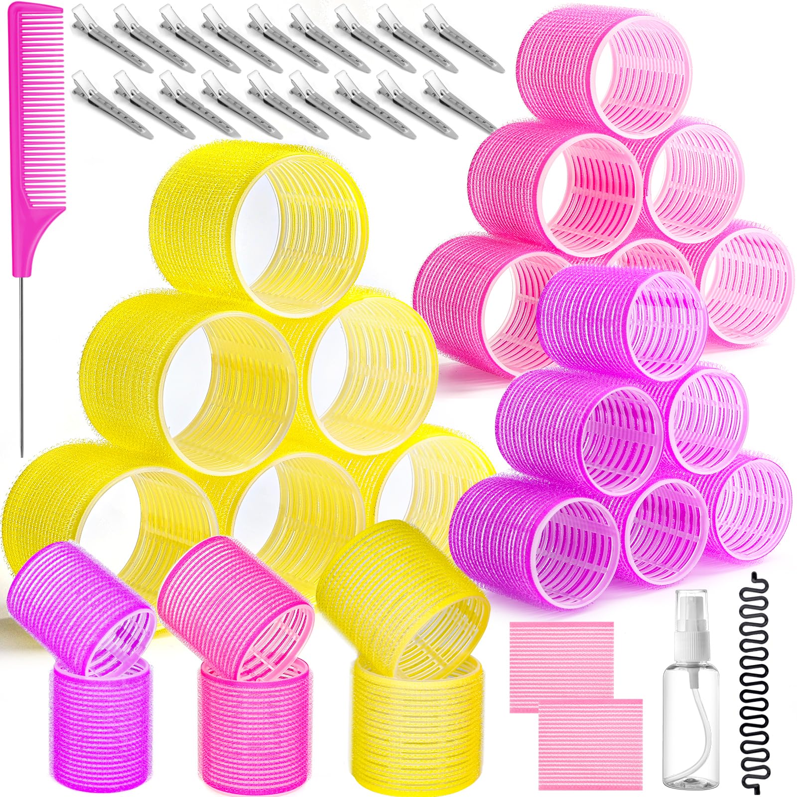 41 Pcs Jumbo Hair Curlers Rollers with Clips Big Hair Rollers with 3 Sizes 64mm 55mm 48mm, Self Grip Hair Roller for Long Medium Short Thick Thin