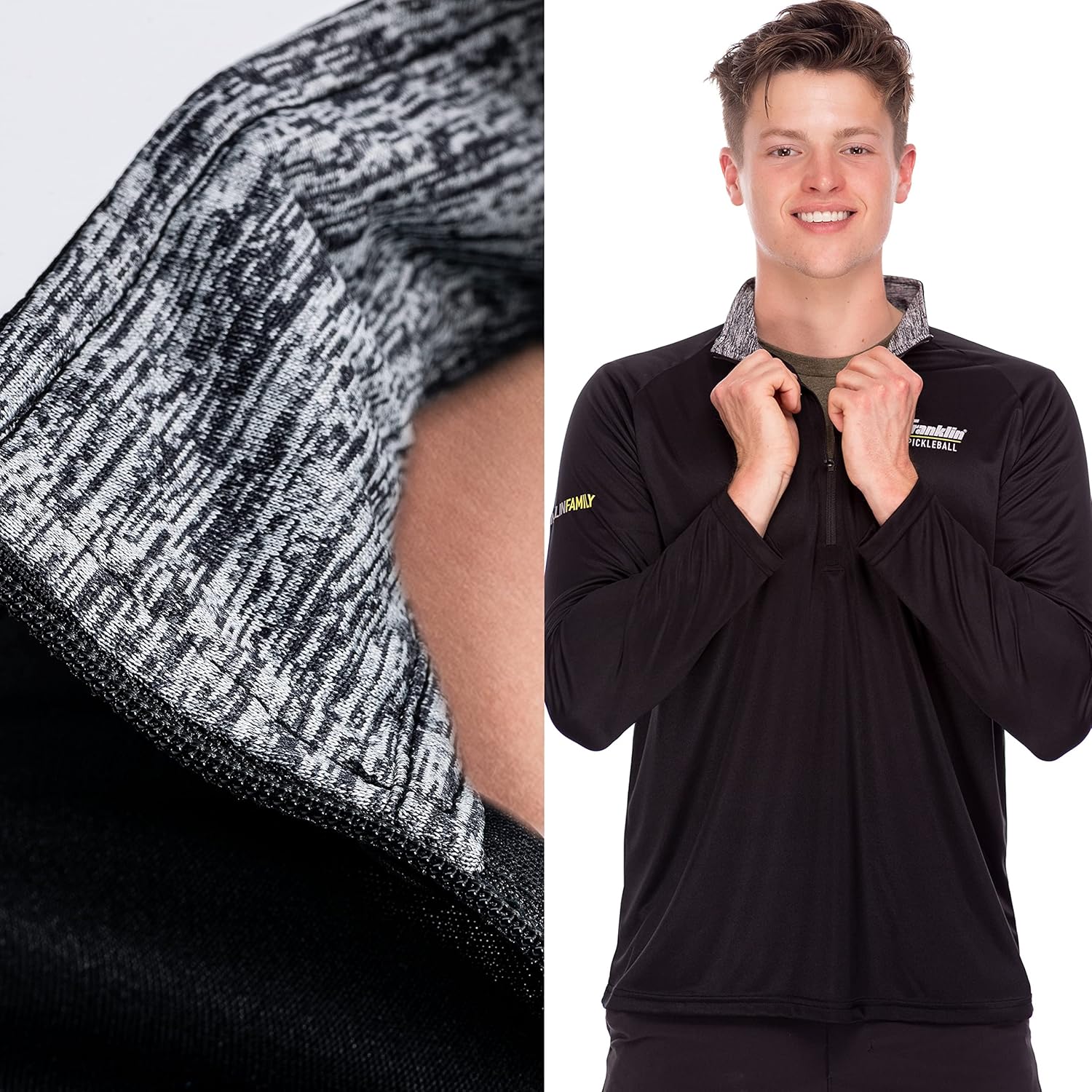 Franklin Sports Men's Black Long Sleeve 1/4 Zip Shirt-Relaxed Fit