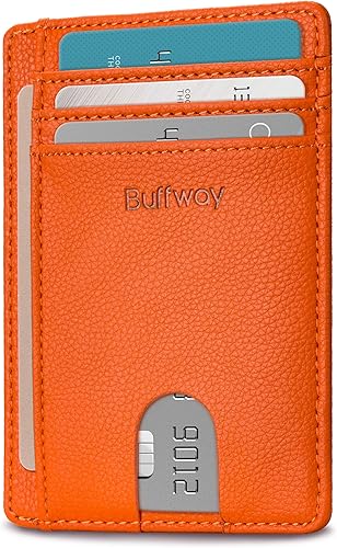 Buffway - Cartera delgada minimalista de cuero con protección RFID para hombre y mujer