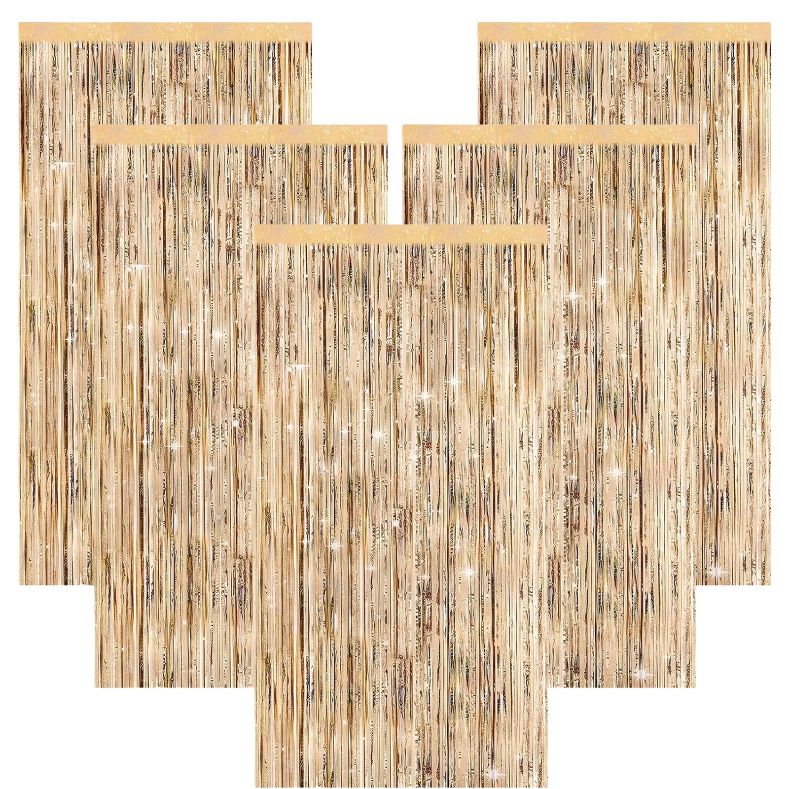 5 Pcs Gold Tinsel Curtains 3.2ft x 6.5ft Champagne Gold Foil Curtain Streamers Metallic Foil Curtains Party Decorations Hanging Foil Flow Silk Streamers for Birthday Wedding Holiday Party