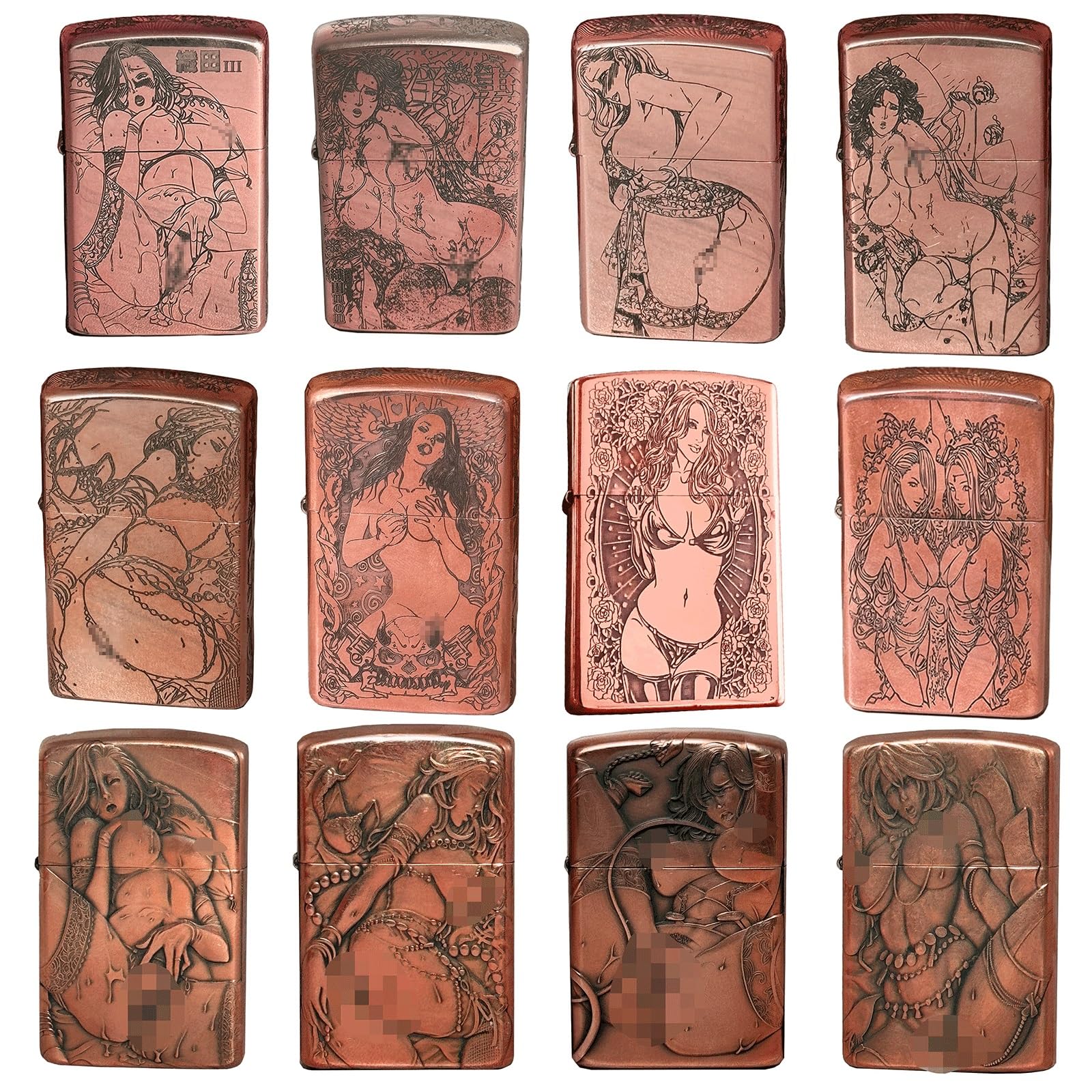 Metal flip-top Lighter Hand-Made Vintage Brass Relief Wheel Kerosene lighters can be Used Indoors and Outdoors Fuel not