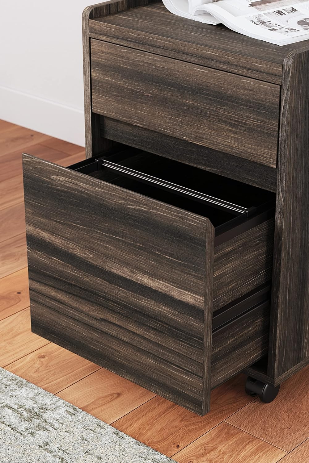 Zendex Sleek Modern Dark Brown Wood File Cabinet with 2 Drawers