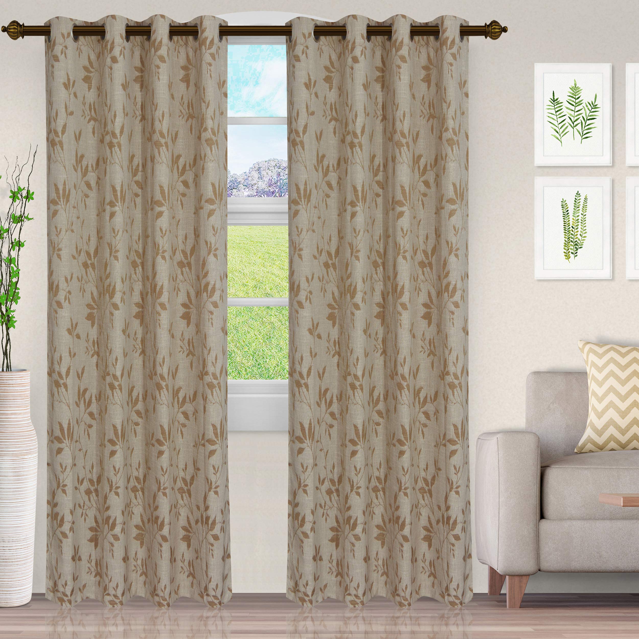 Superior Semi Sheer Curtains, Window Shades, Living Room/Bedroom Darkening, Light Blocking, Modern Bohemian Rustic Decor, Grommet Header, Curtain Set of 2 Panels, 52" W X 96" L, Chocolate Ivory