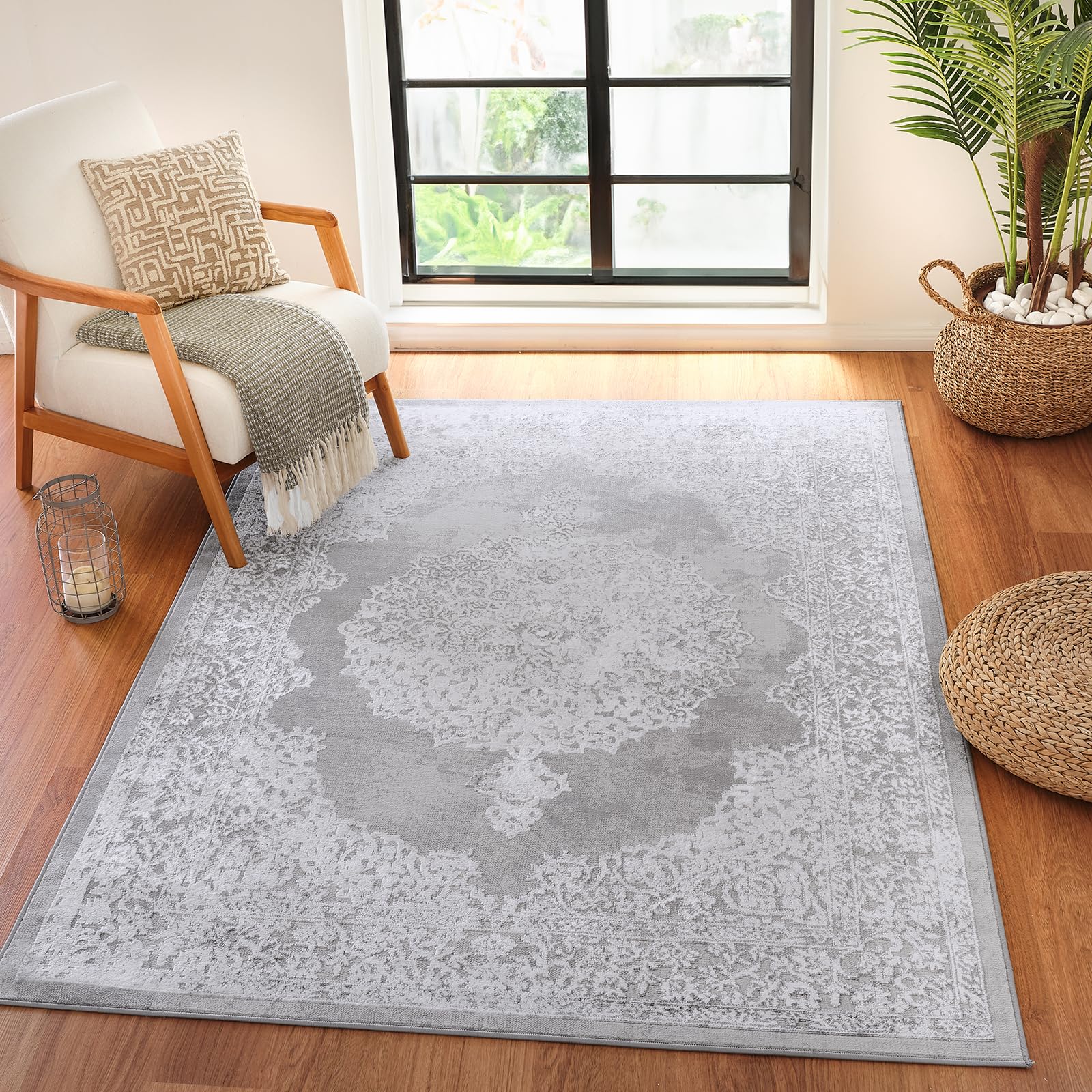 Livabliss Aga Defne Dir Vintage Design – Living Room 200x275 cm, Dining Bedroom Use, Oriental Boho Style, Short Pile Easy Care, Light Beige