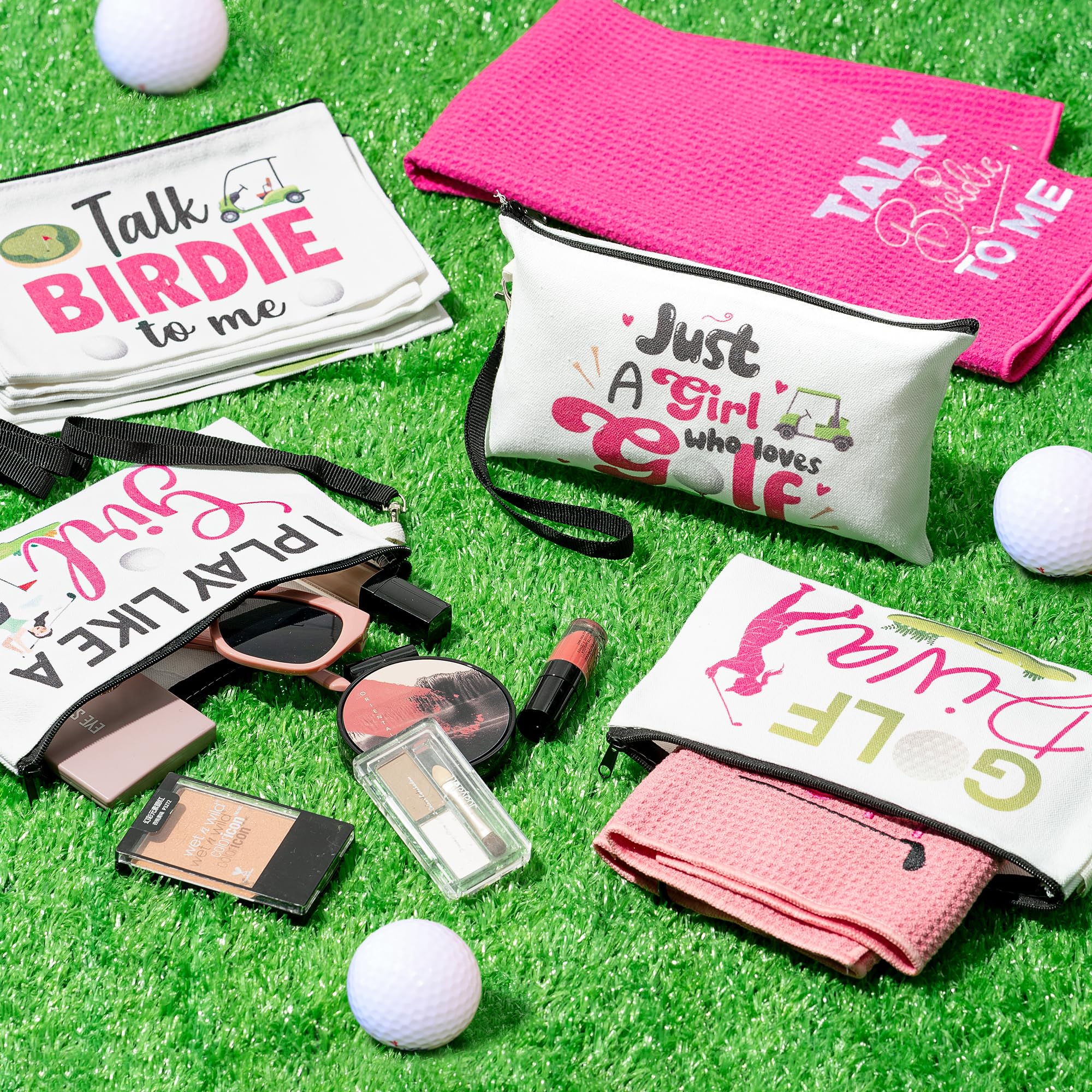 R Horse 9PCS Ladies Golf Cosmetic Bags - Golfing Survival Kit - Canvas Toiletry Makeup Pouch Organizer - Pink - Women Golfer Travelers - Image 3