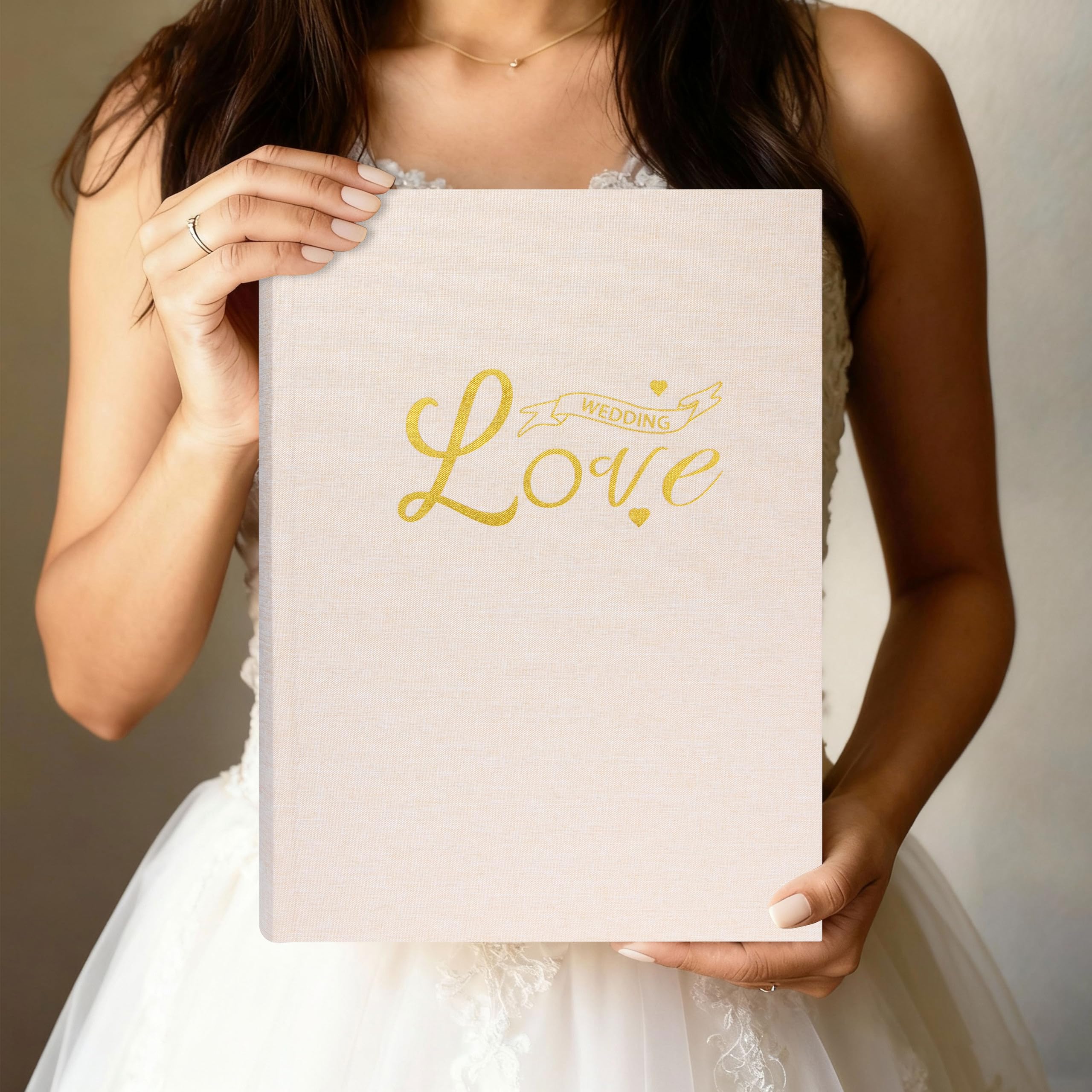 Album photo de mariage avec 450 pochettes pour photos horizontales – Album photo en lin pour souvenirs de mariage personnalisés, 10 x 15 cm (beige)