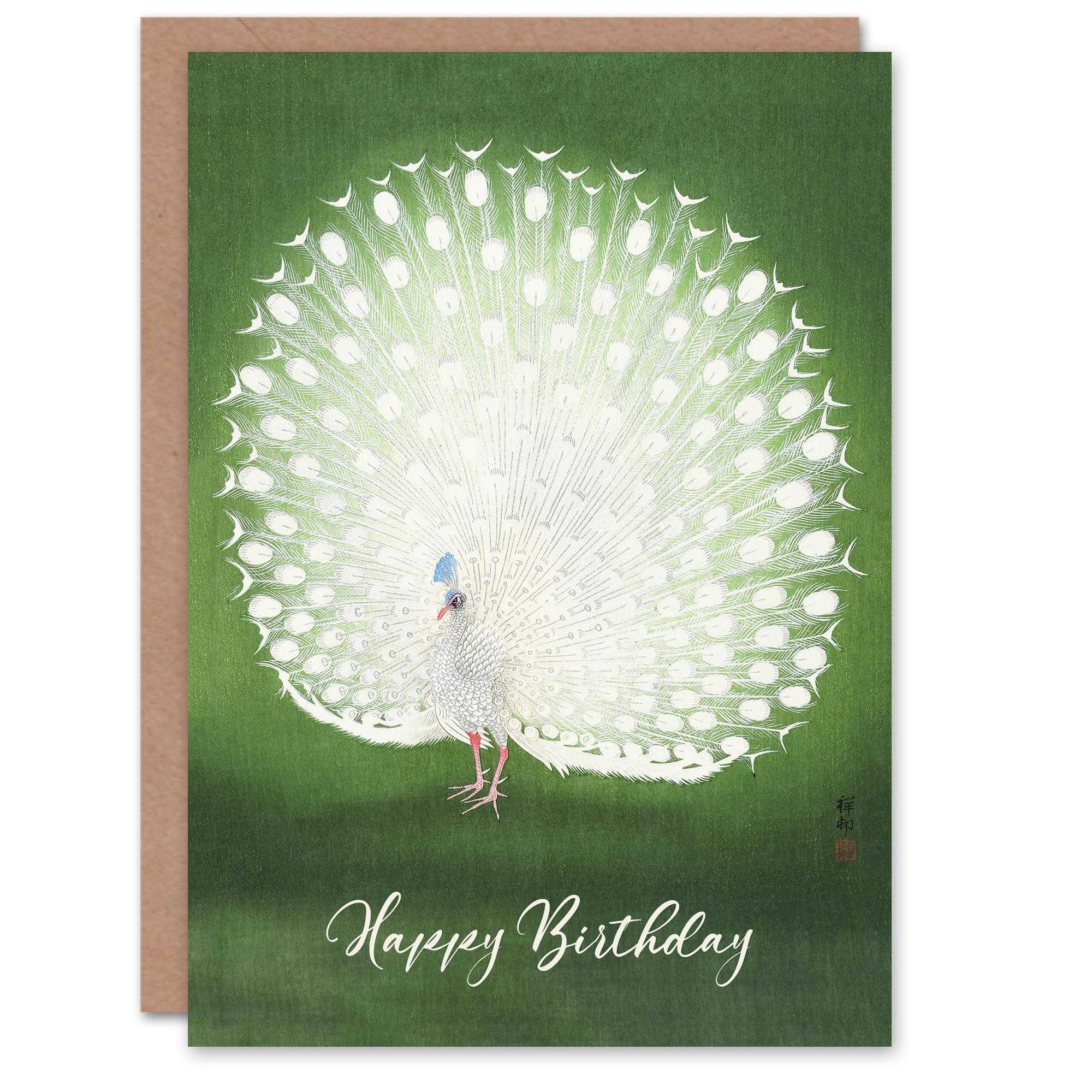 Artery8 Ohara Koson Birthday Card Peacock Bird Vintage Japanese