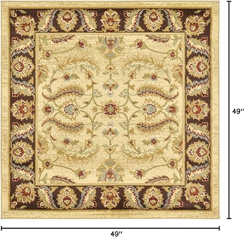 Miniatura 2 de Unique Loom - Colección Voyage - Alfombra redonda tradicional oriental, marrón, Polipropileno, CremaRojo